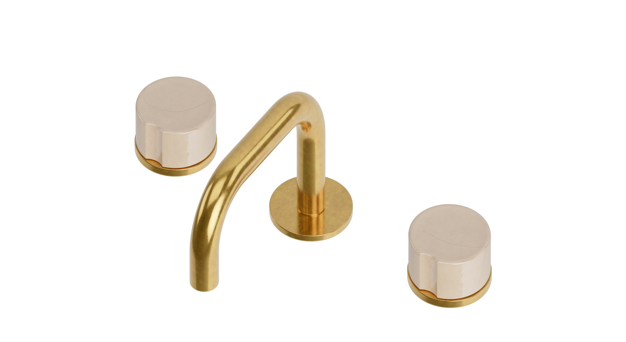 Foundry Two Handle Deck Mount Squaretop Lavatory Faucet with Groove Ceramic Knob Handles in French Brass