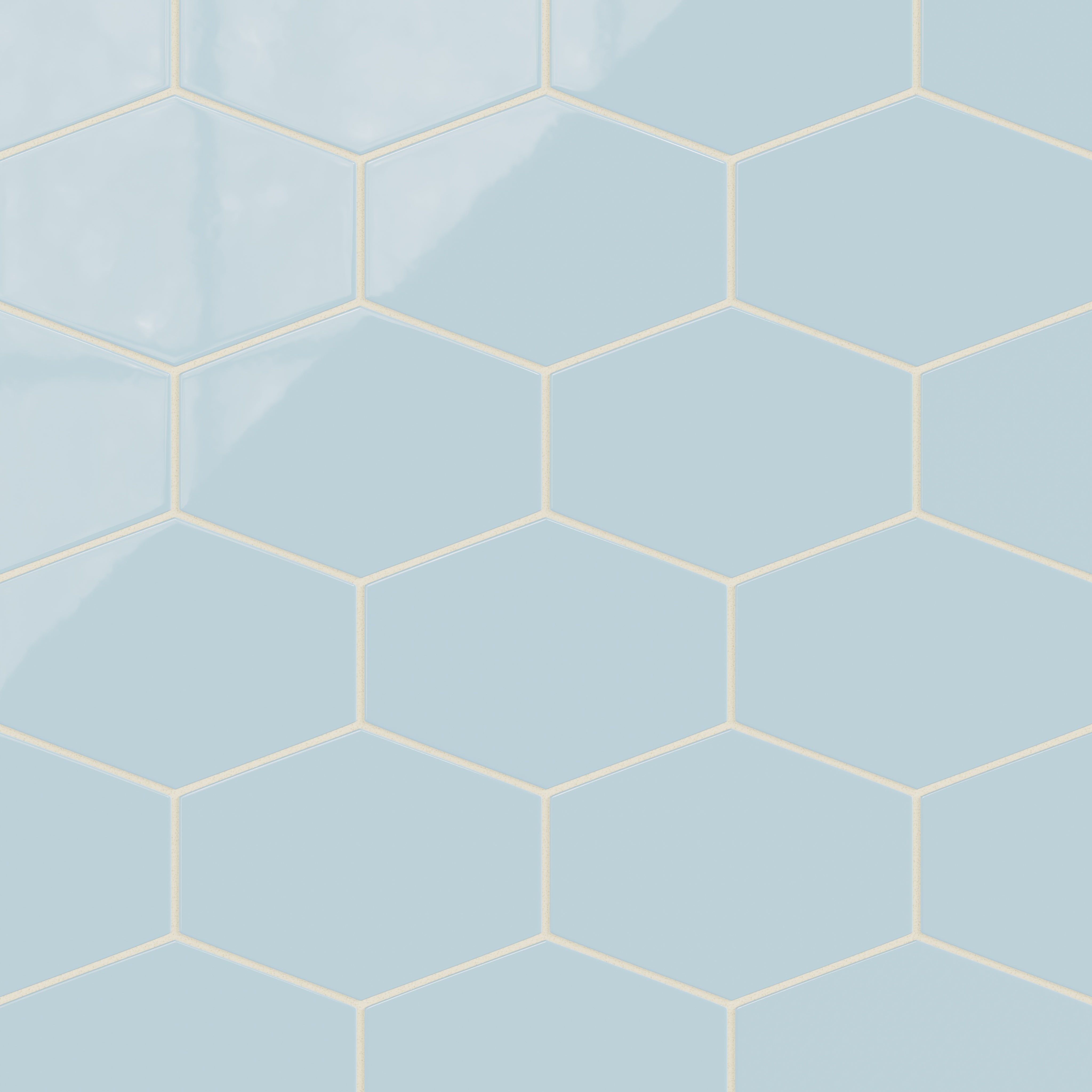 Elongated Hexagon Natural Press Ceramic Tile in Egyptian Blue Gloss