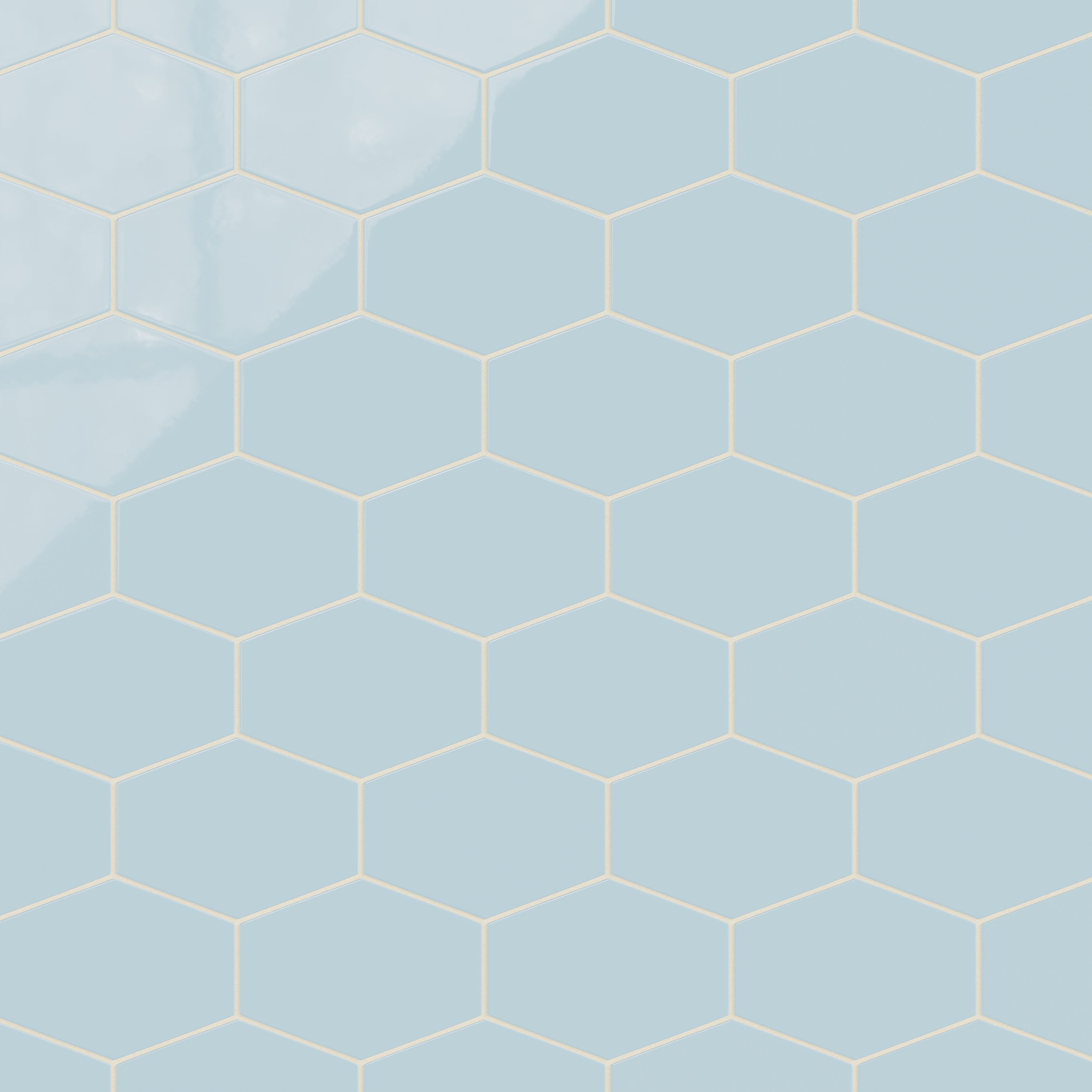 Elongated Hexagon Natural Press Ceramic Tile in Egyptian Blue Gloss
