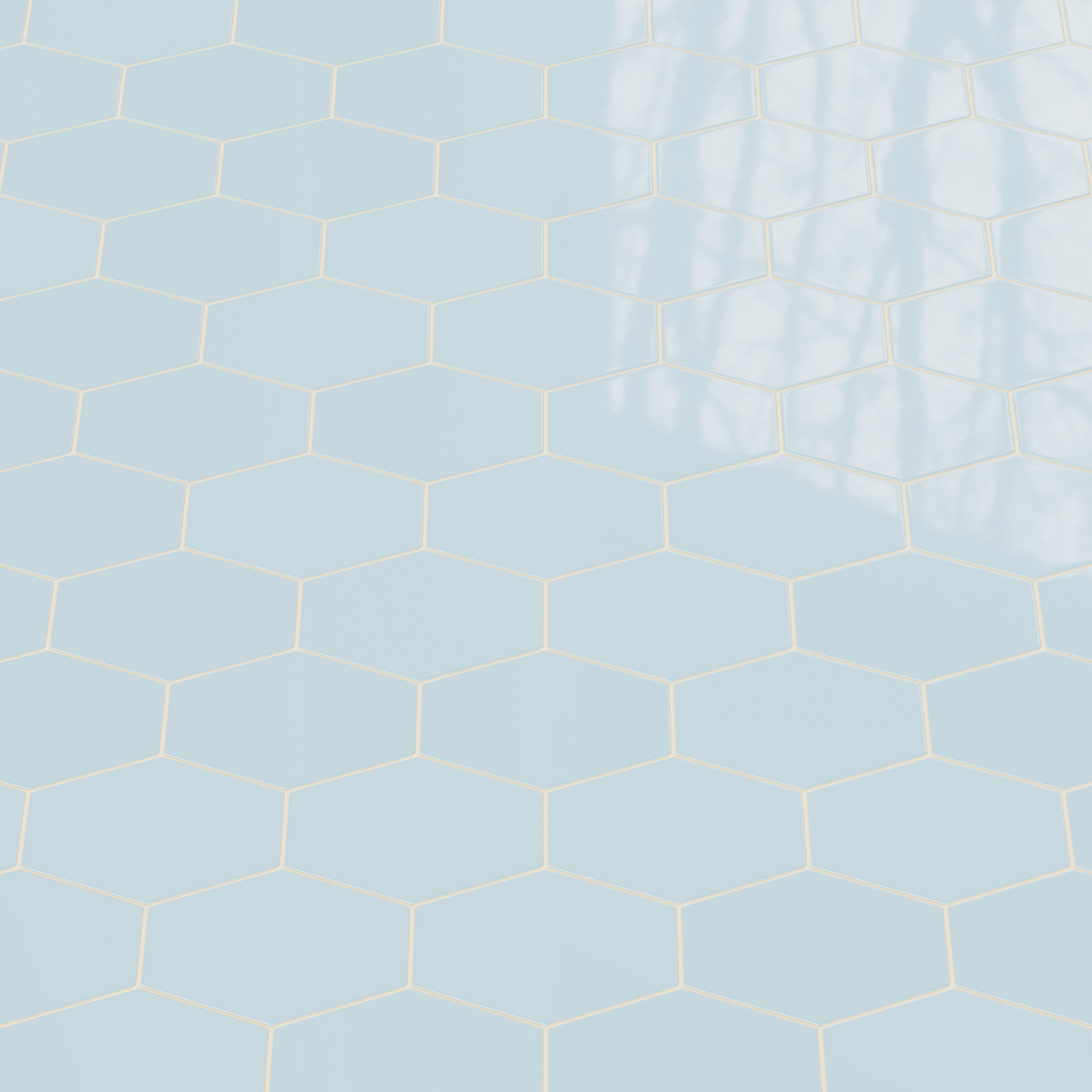 Elongated Hexagon Natural Press Ceramic Tile in Egyptian Blue Gloss