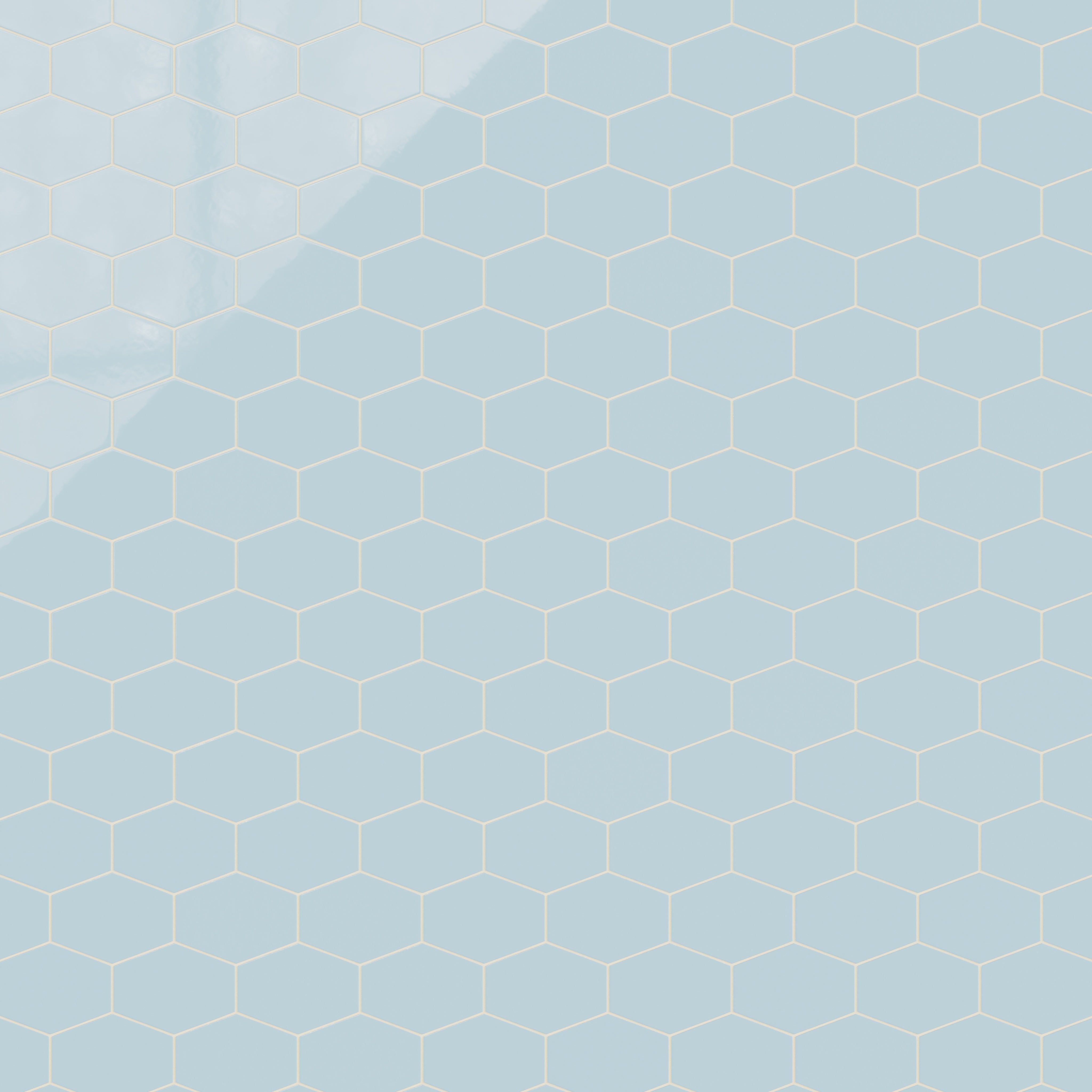 Elongated Hexagon Natural Press Ceramic Tile in Egyptian Blue Gloss