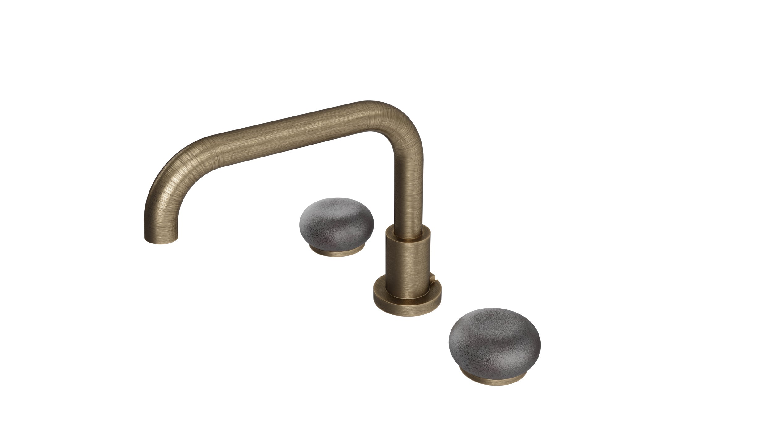 Foundry Two Handle Deck Mount Squaretop Bath Trim with Pebble Ceramic Knob Handles in Antique Brass