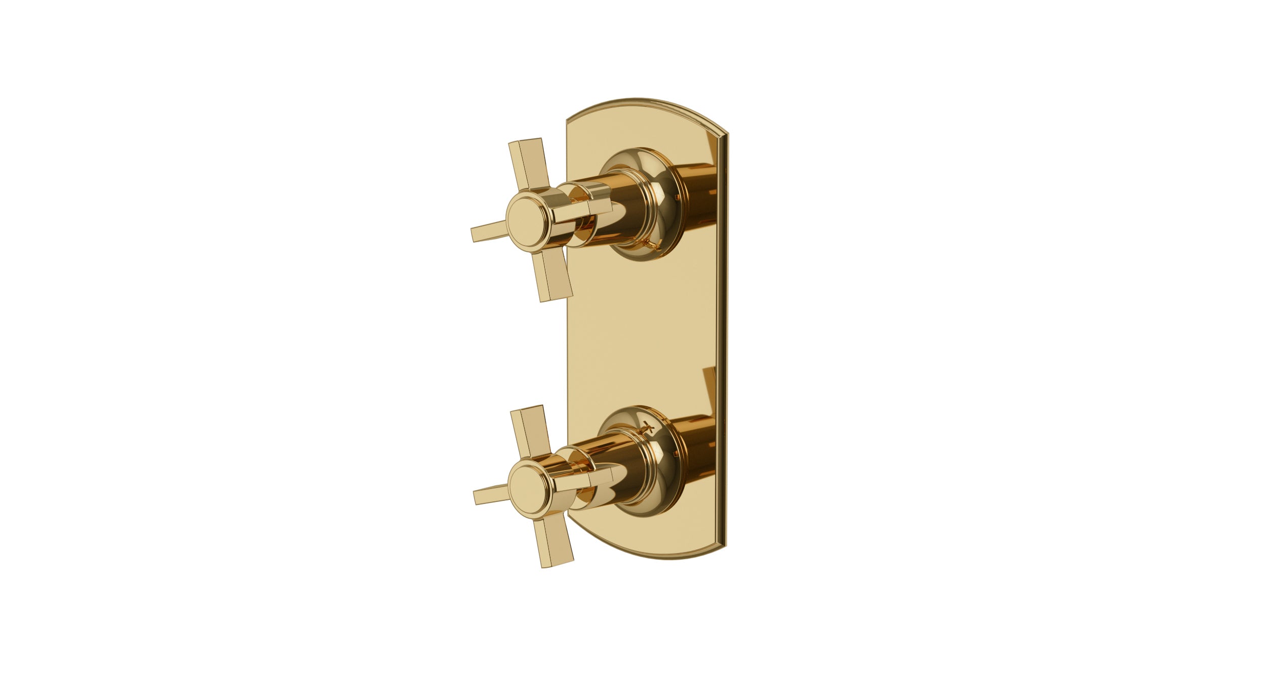 Emerson Two Handle Wall Mount Shower Trim with Defined Cross Handles in Polished Brass