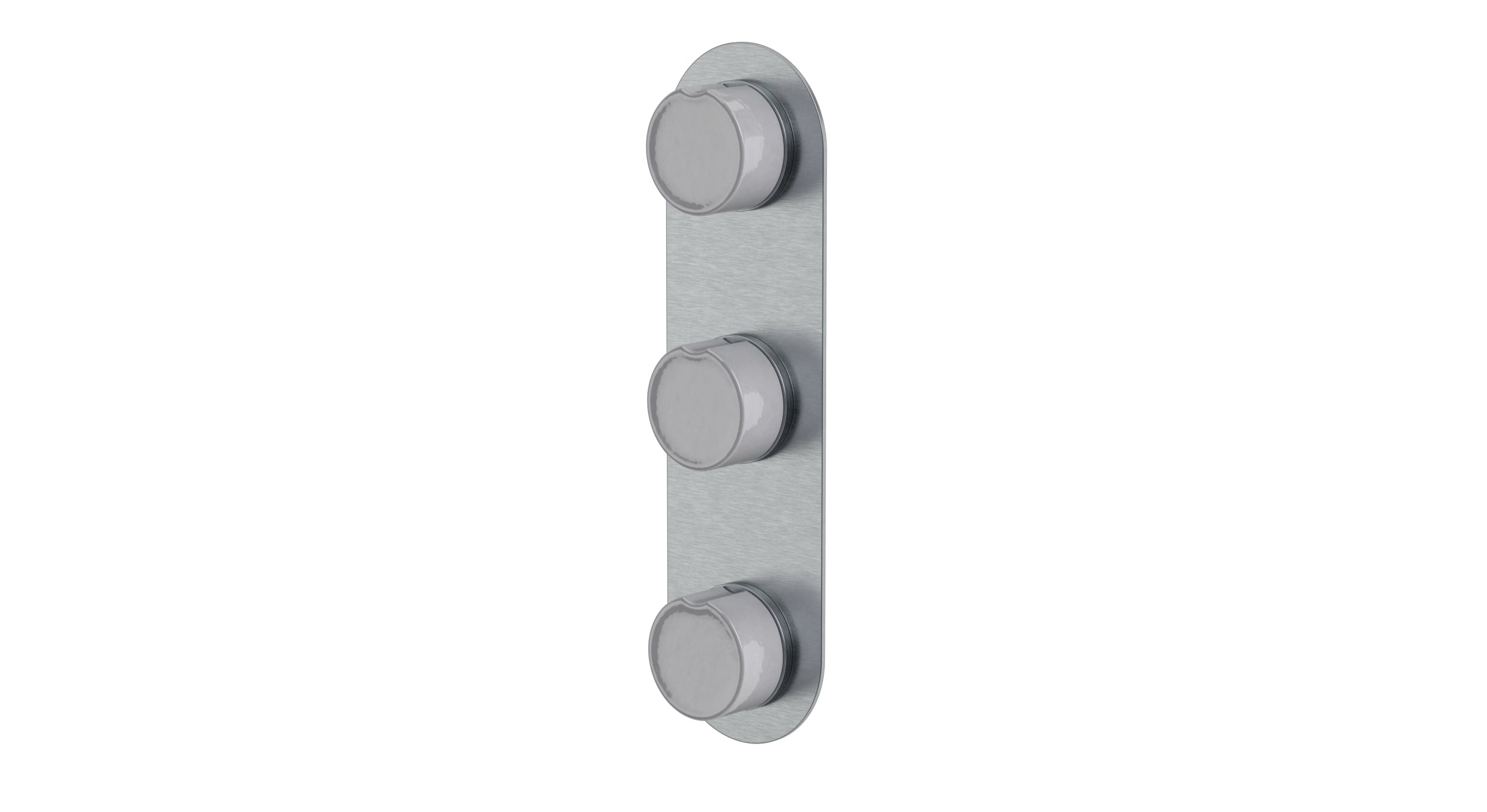 Foundry Three Handle Wall Mount Shower Trim with Groove Ceramic Knob Handles in Satin Chrome