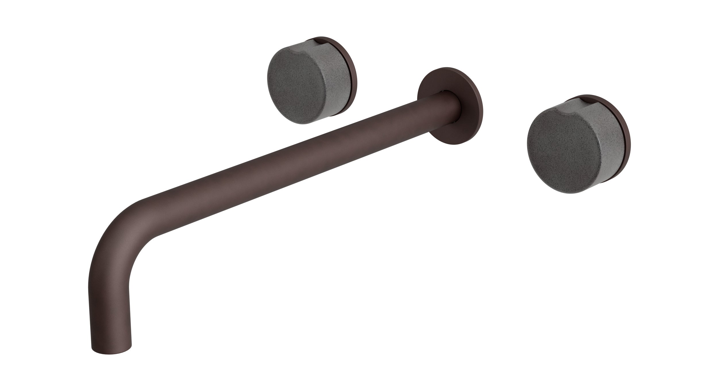 Foundry Two Handle Wall Mount 12" Lavatory Faucet with Groove Ceramic Knob Handles in Architectural Copper