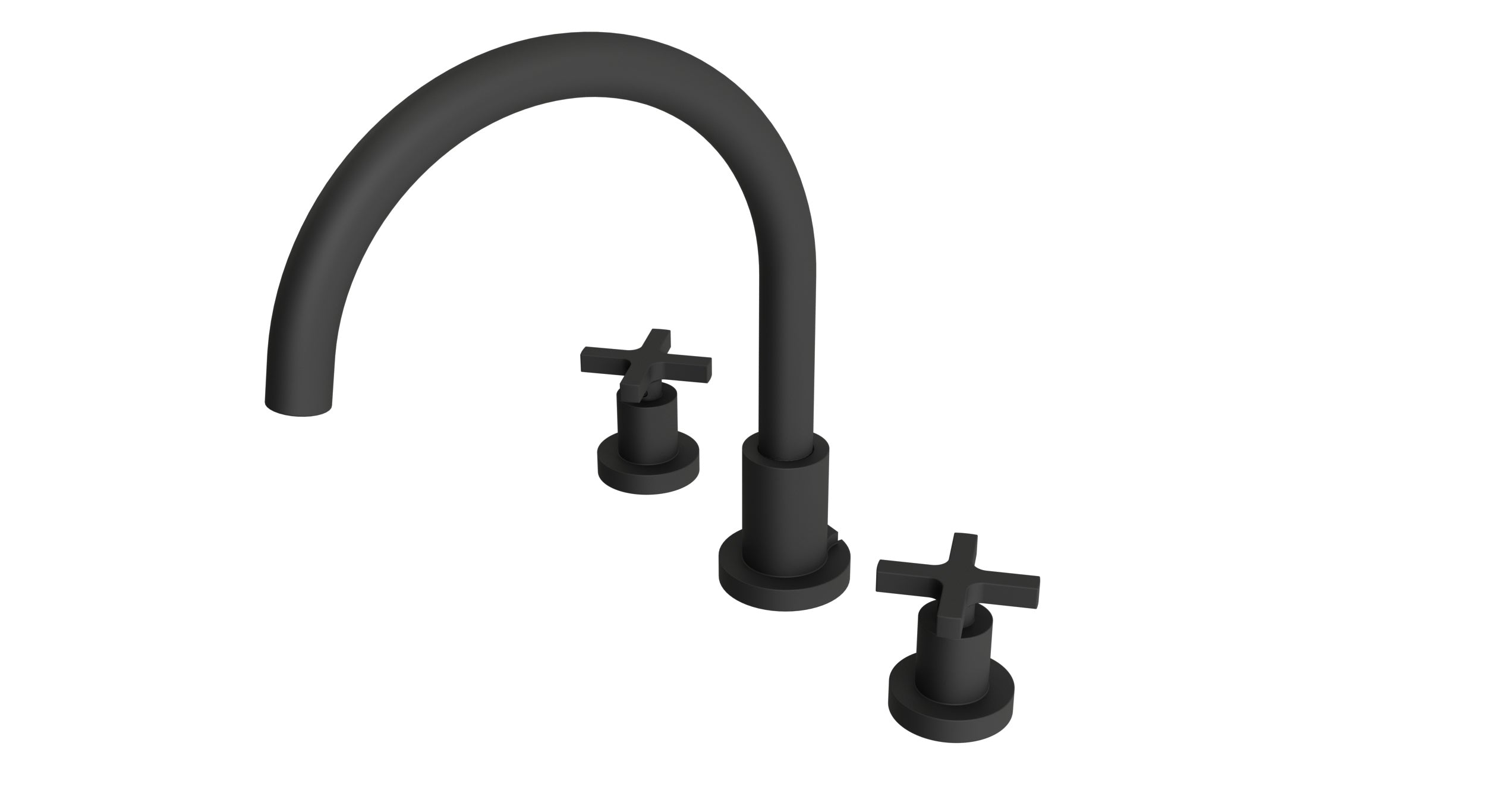 Flatiron Two Handle Deck Mount Gooseneck Bath Trim with Linear Cross Handles in Matte Black