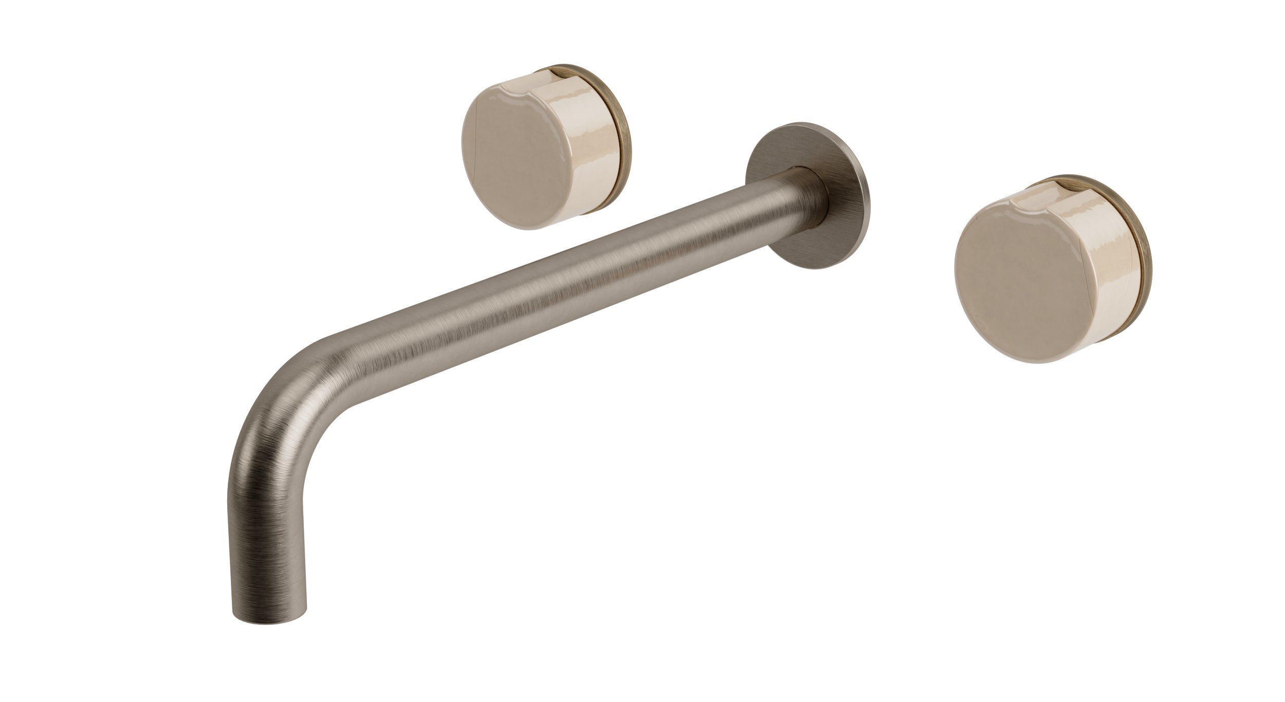 Foundry Two Handle Wall Mount 10" Lavatory Faucet with Groove Ceramic Knob Handles in Antique Nickel