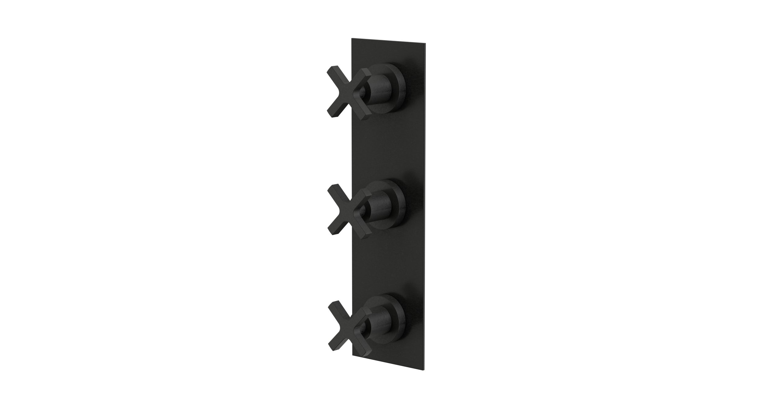 Flatiron Three Handle Wall Mount Shower Trim with Linear Cross Handles in Blackened Nickel