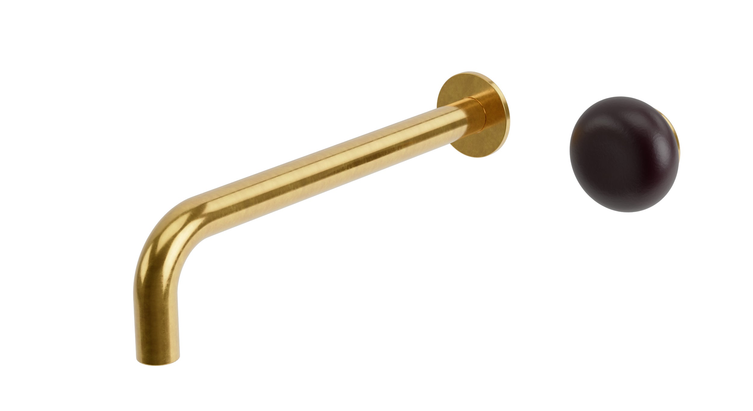 Foundry One Handle Wall Mount 10" Lavatory Faucet with Pebble Ceramic Knob Handle in French Brass