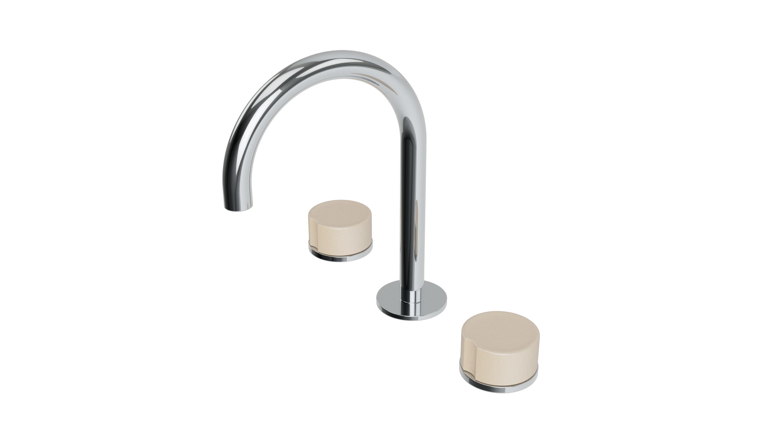 Foundry Two Handle Deck Mount Gooseneck Lavatory Faucet with Groove Ceramic Knob Handles in Polished Chrome