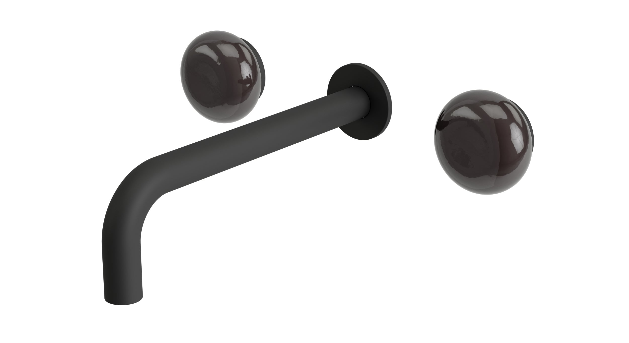 Foundry Two Handle Wall Mount 7.5" Lavatory Faucet with Pebble Ceramic Knob Handles in Matte Black