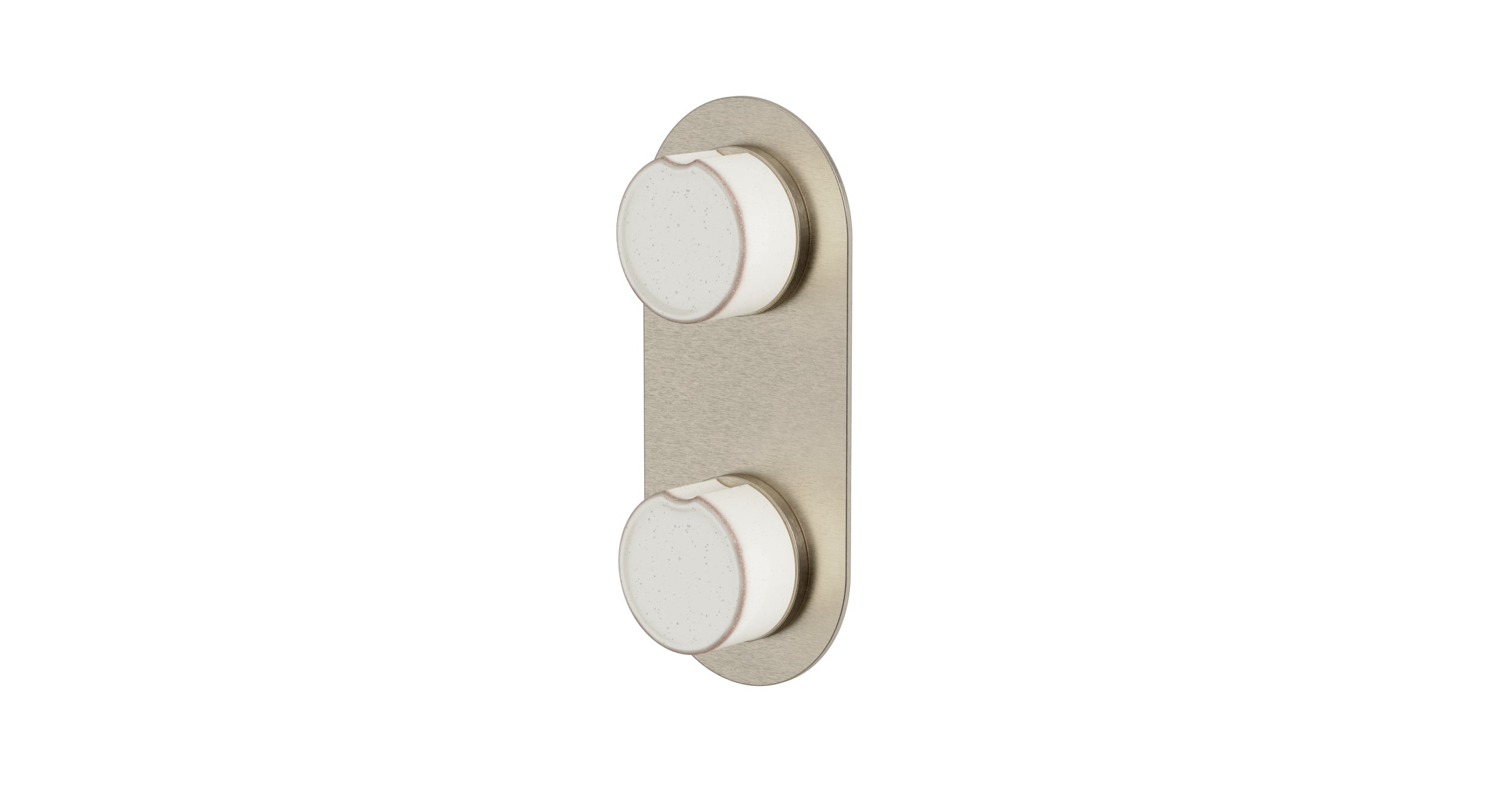 Foundry Two Handle Wall Mount Shower Trim with Groove Ceramic Knob Handles in Satin Nickel