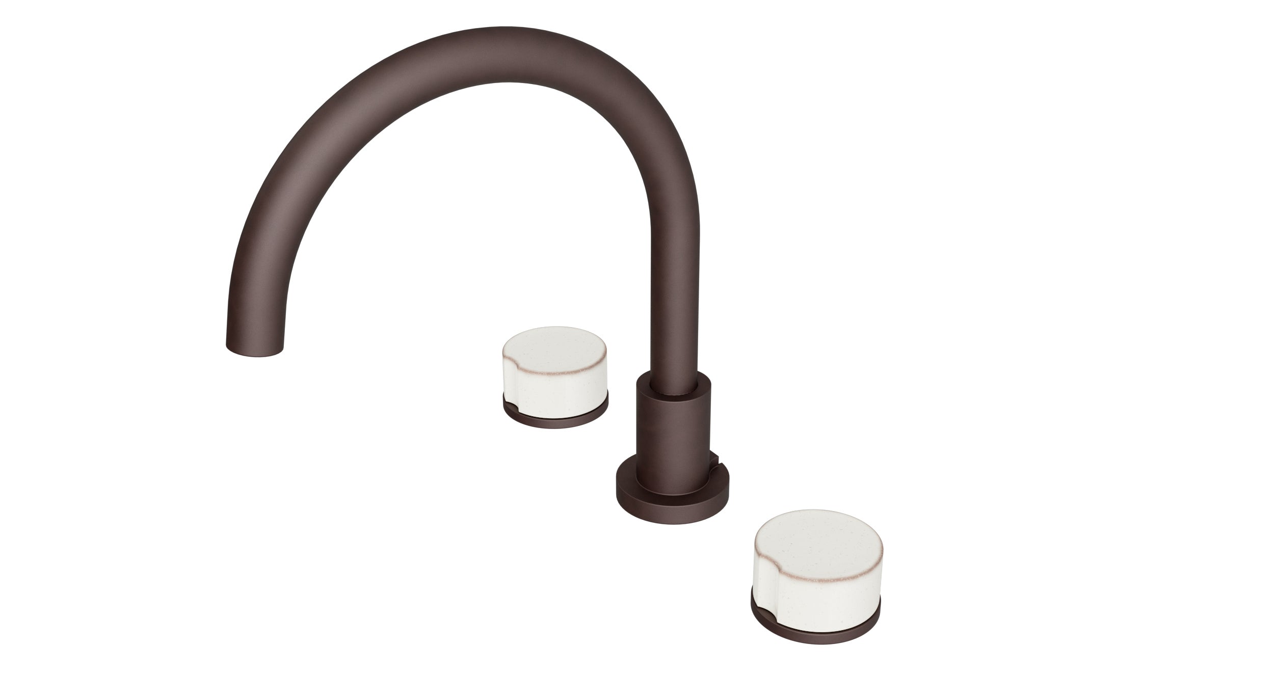 Foundry Two Handle Deck Mount Gooseneck Bath Trim with Groove Ceramic Knob Handles in Architectural Copper