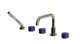 Foundry Three Handle Deck Mount Squaretop Bath Trim with Hand Shower and Groove Ceramic Knob Handles in Polished Nickel