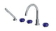 Foundry Three Handle Deck Mount Gooseneck Bath Trim with Hand Shower and Pebble Ceramic Knob Handles in Satin Chrome