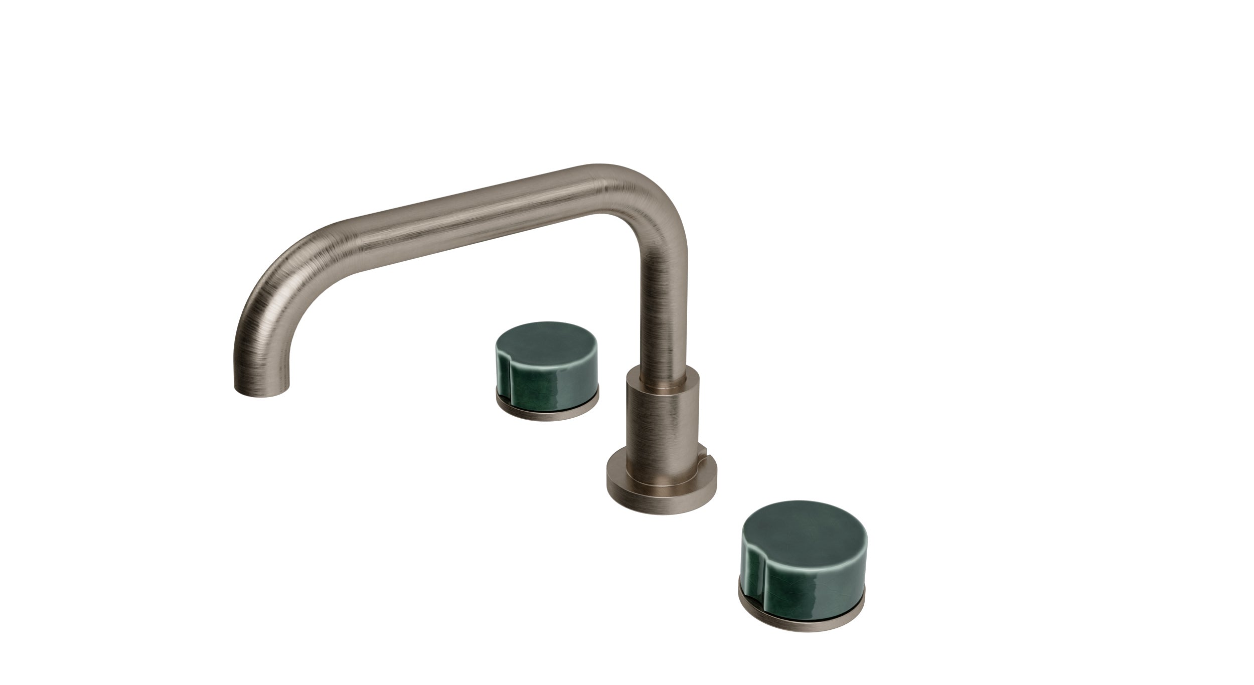 Foundry Two Handle Deck Mount Squaretop Bath Trim with Groove Ceramic Knob Handles in Antique Nickel