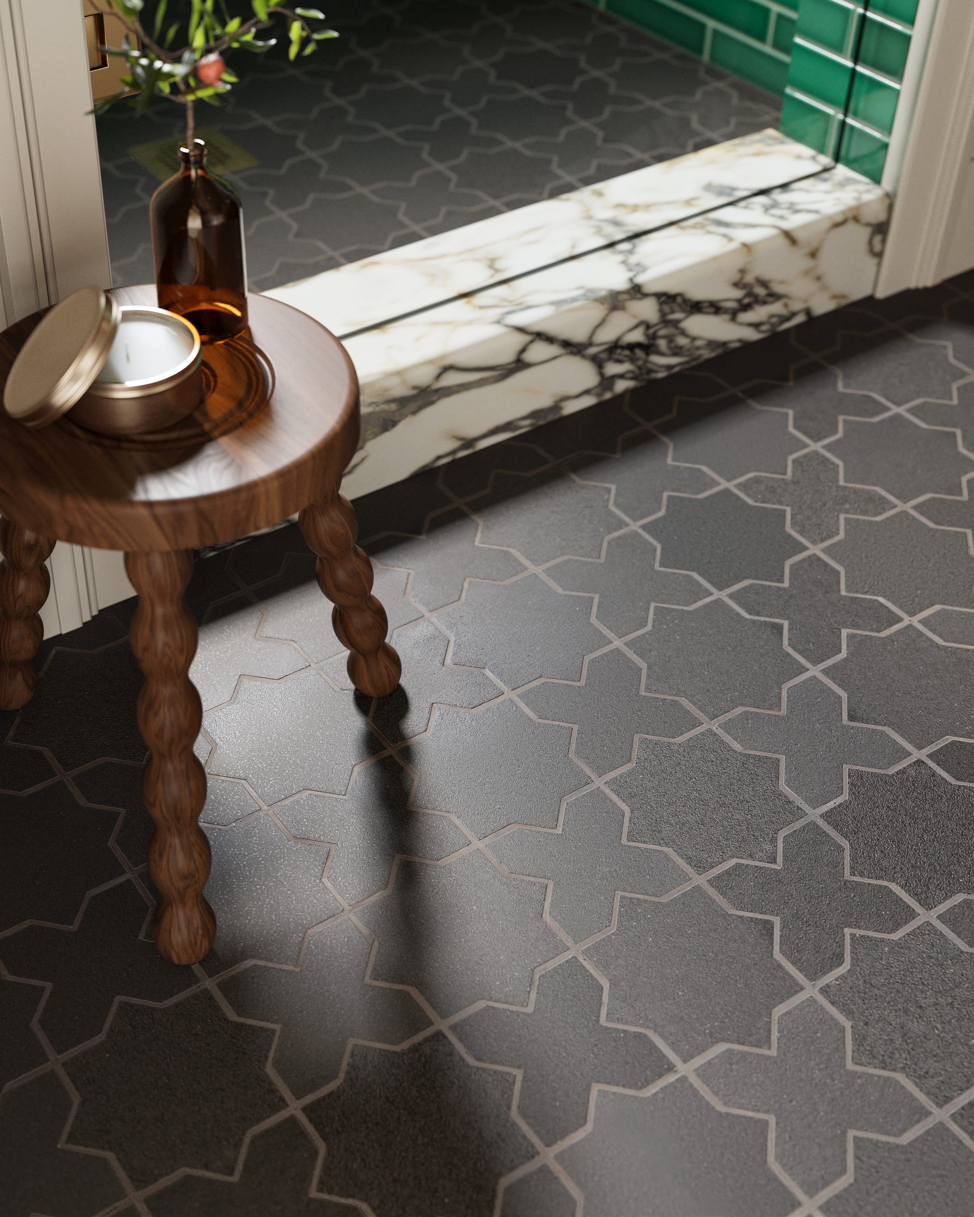 Mini Star & Cross Original Ceramic Tile in Carbon Matte