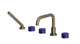 Foundry Three Handle Deck Mount Squaretop Bath Trim with Hand Shower and Groove Ceramic Knob Handles in Antique Brass