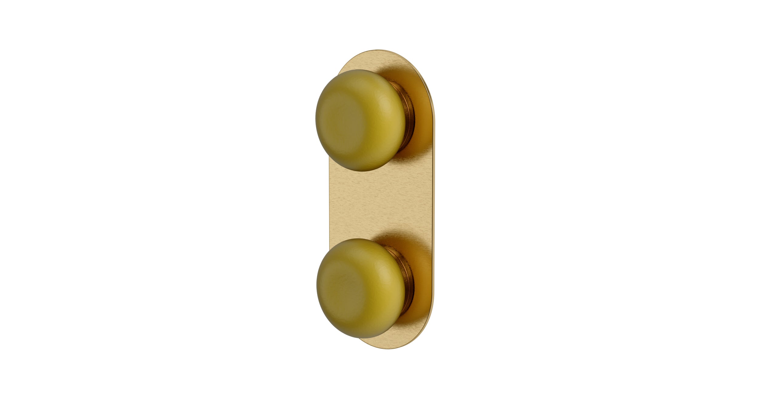 Foundry Two Handle Wall Mount Shower Trim with Pebble Ceramic Knob Handles in Satin Brass