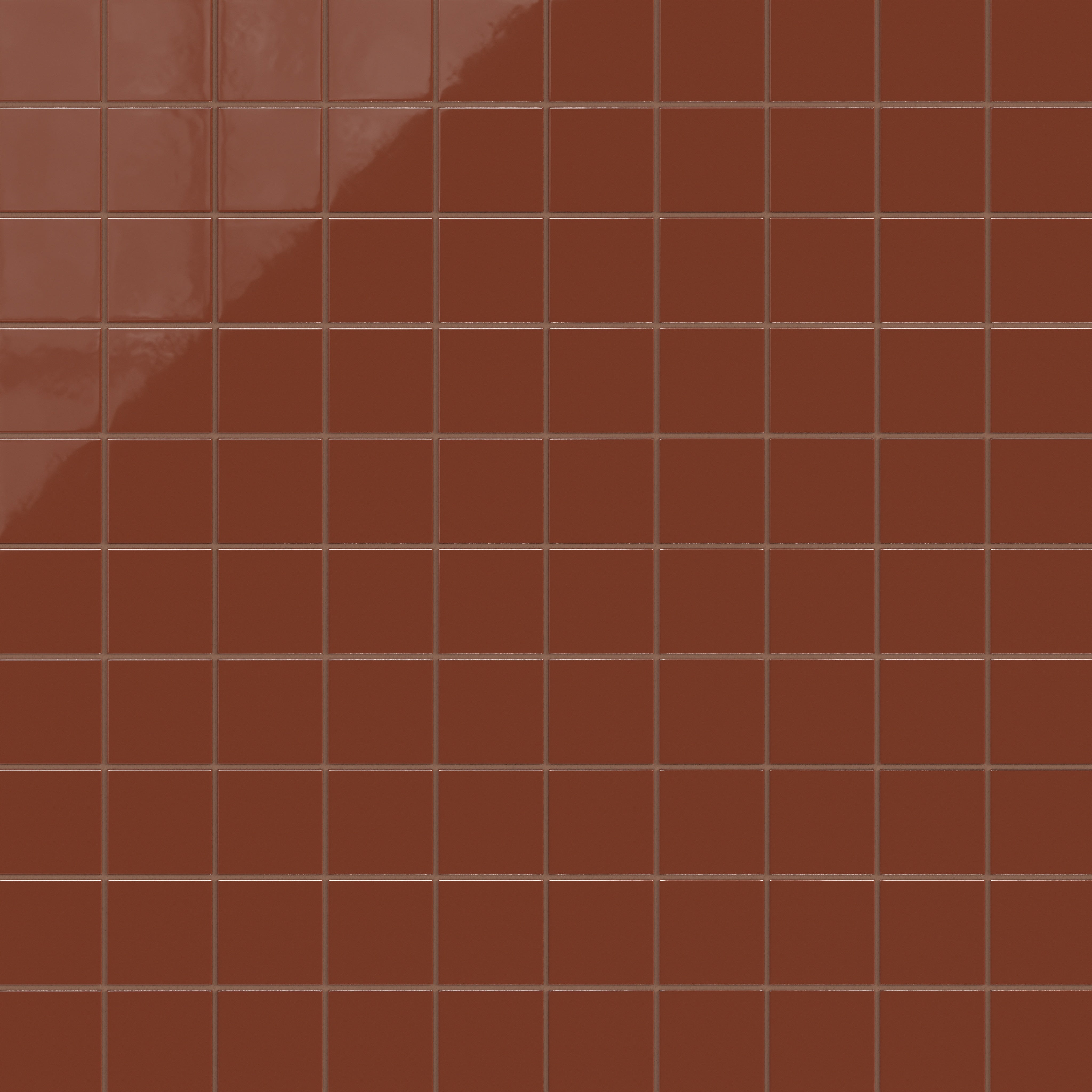 3x3 Straight Set Sheeted Natural Press Ceramic Mosaic Tile in Red Iron Oxide Gloss