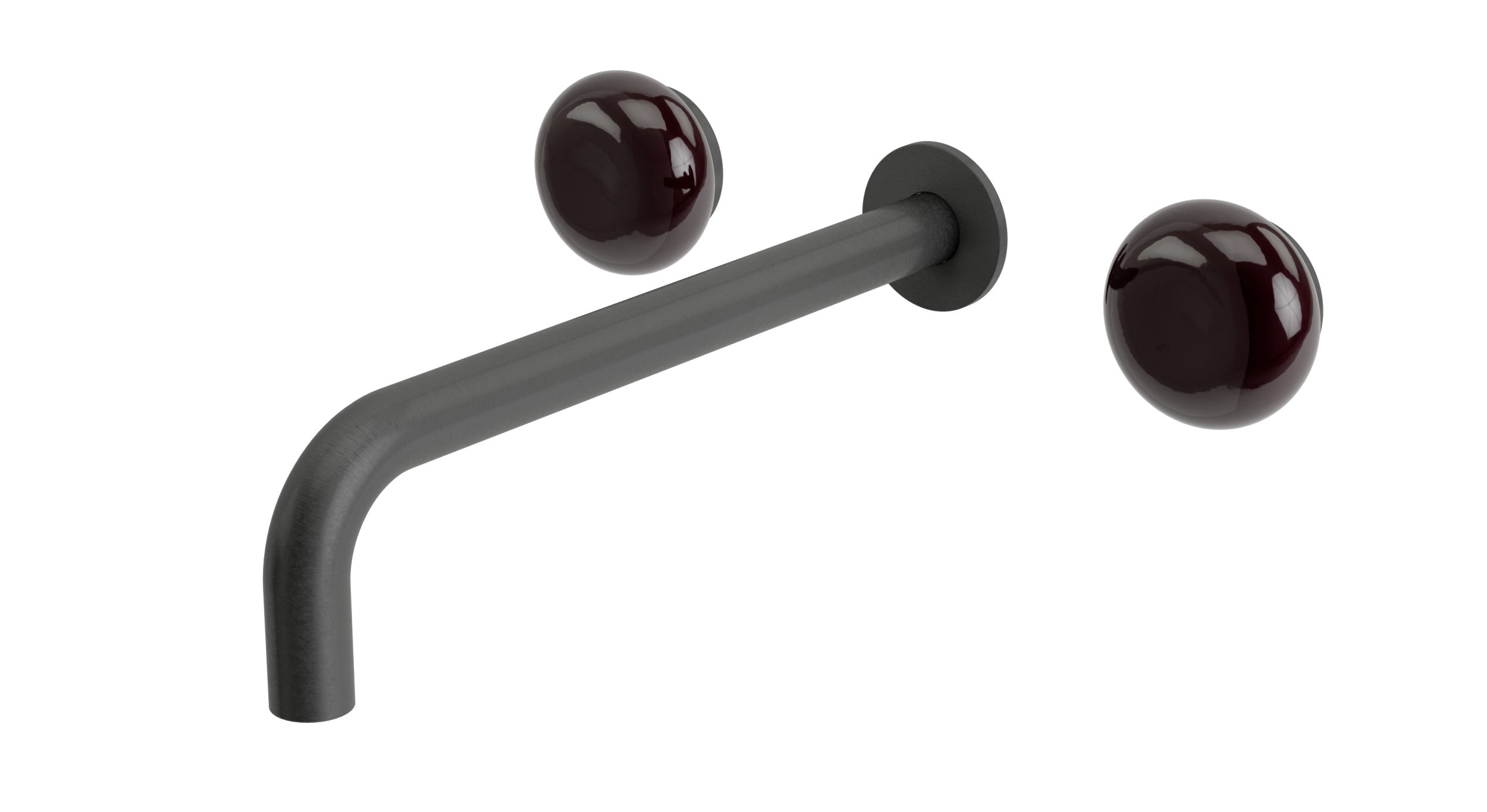Foundry Two Handle Wall Mount 10" Lavatory Faucet with Pebble Ceramic Knob Handles in Blackened Nickel