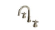 Flatiron Two Handle Deck Mount Short Gooseneck Lavatory Faucet with Linear Cross Handles in French Nickel