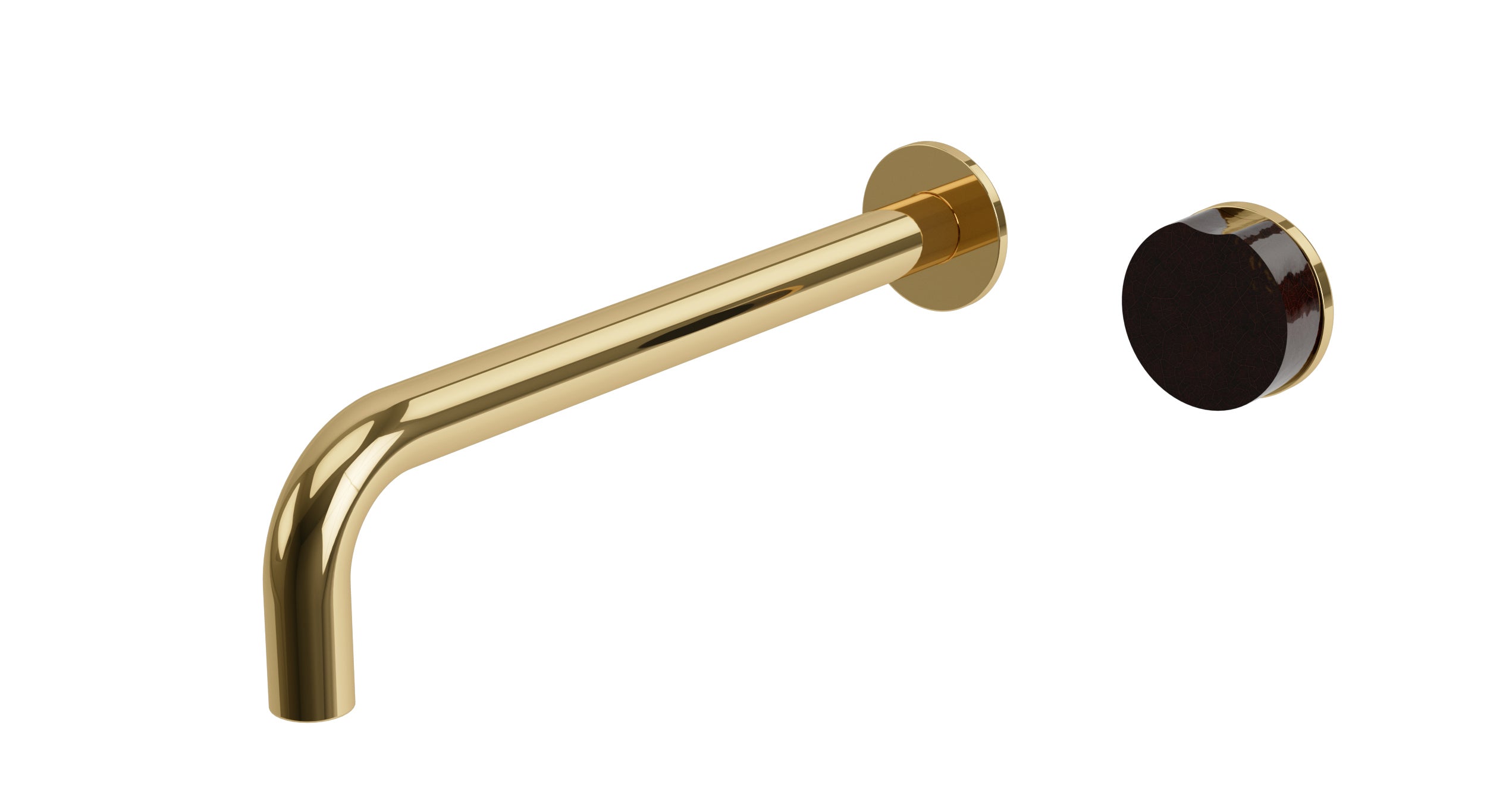 Foundry One Handle Wall Mount 10" Lavatory Faucet with Groove Ceramic Knob Handle in Polished Brass