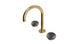 Foundry Two Handle Deck Mount Gooseneck Lavatory Faucet with Pebble Ceramic Knob Handles in Satin Brass