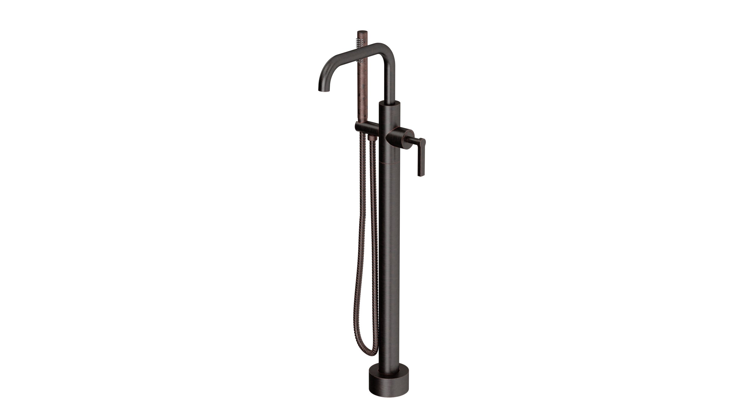 Flatiron One Handle Floor Mount Squaretop Bath Trim with Hand Shower and Linear Lever Handle in Antique Bronze