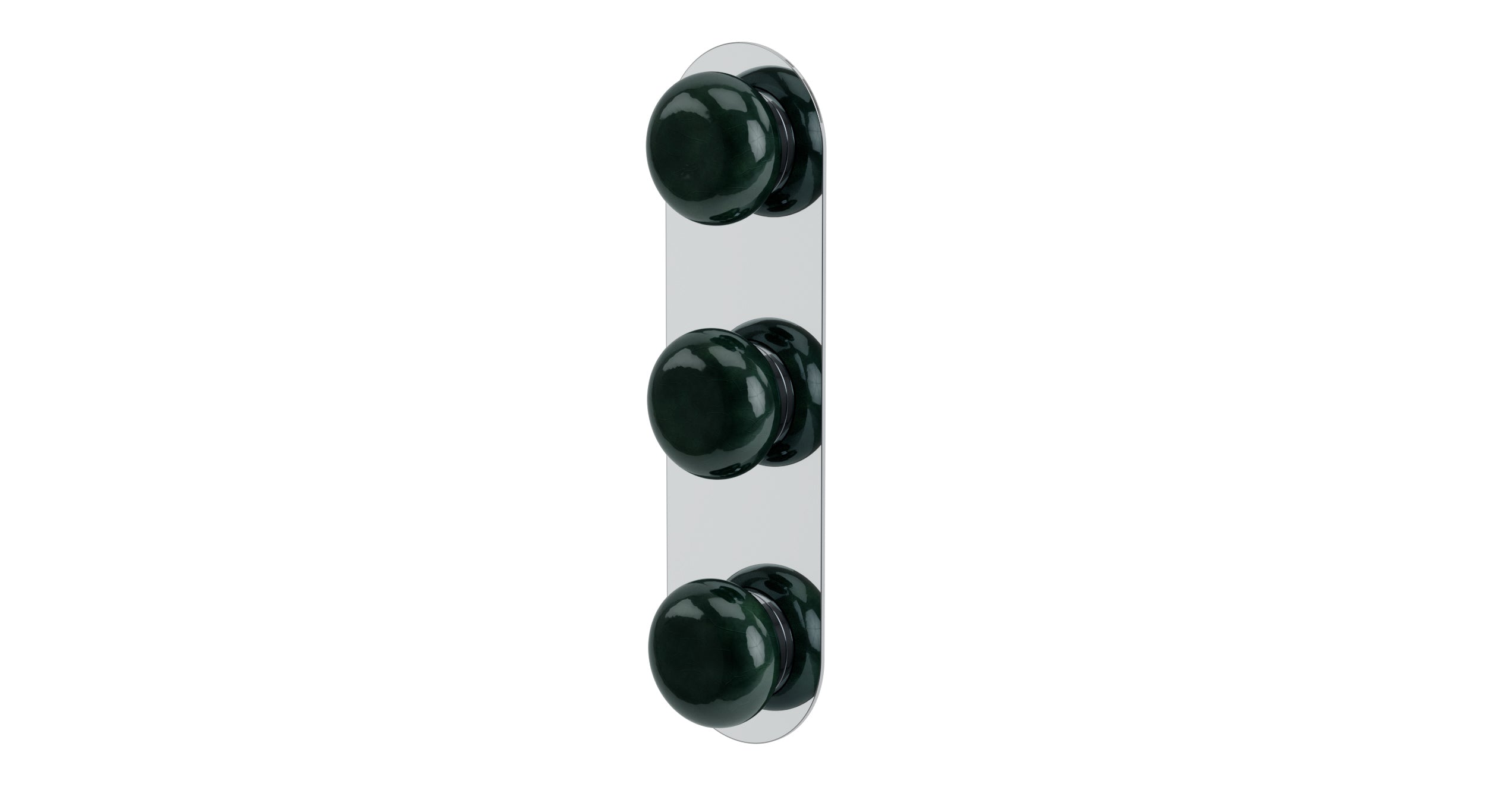 Foundry Three Handle Wall Mount Shower Trim with Pebble Ceramic Knob Handles in Polished Chrome