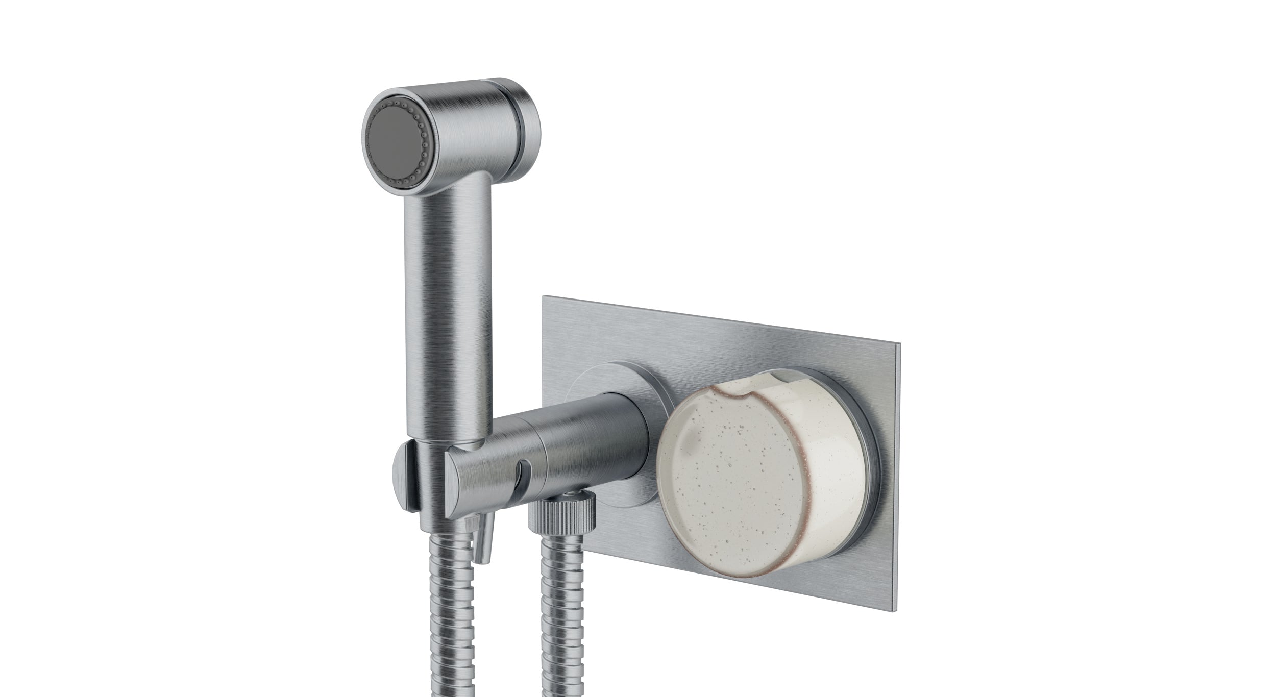 Foundry One Handle Wall Mount Bidet Trim with Groove Ceramic Knob Handle in Satin Chrome