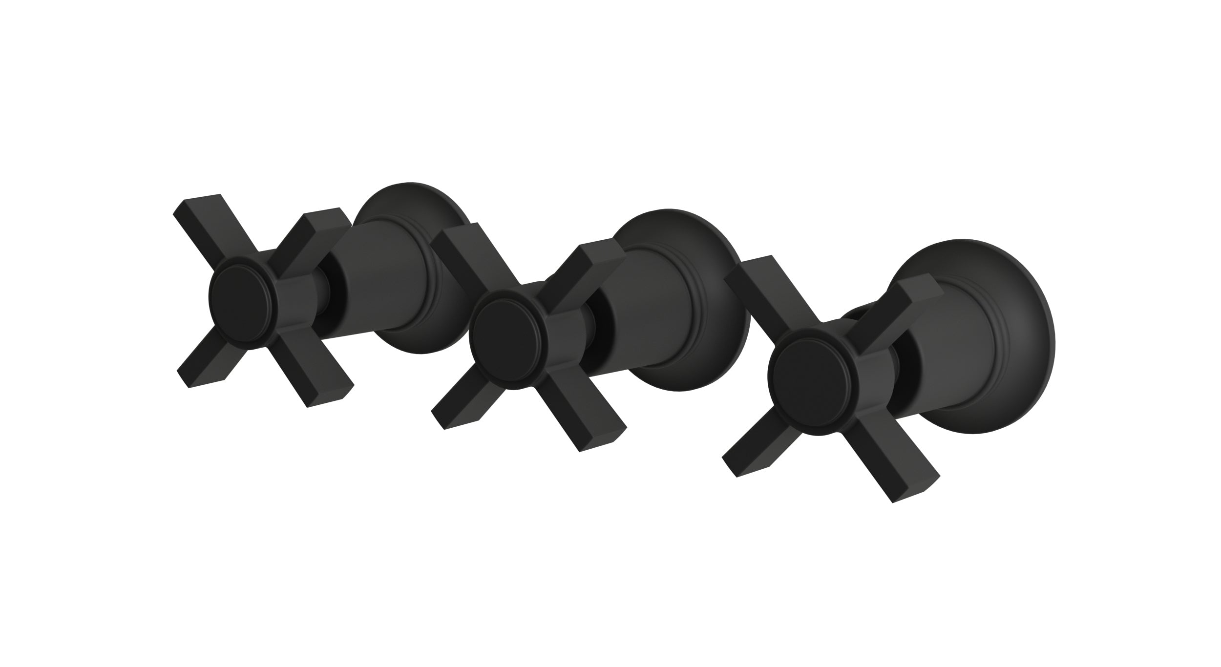 Emerson Three Handle Wall Mount Bath Trim with Diverter/Volume Control and Defined Cross Handles in Matte Black
