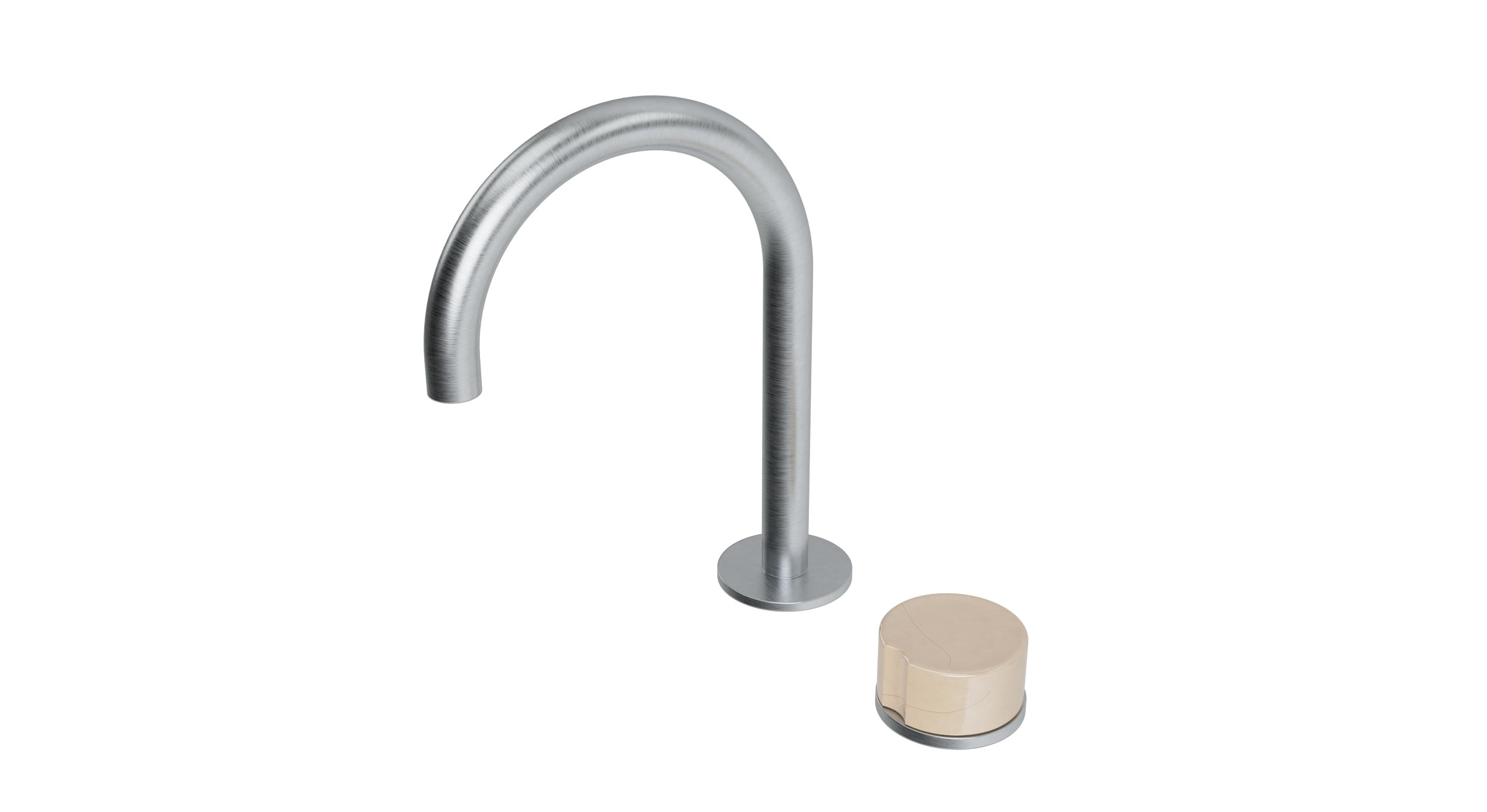 Foundry One Handle Deck Mount Gooseneck Lavatory Faucet with Groove Ceramic Knob Handle in Satin Chrome