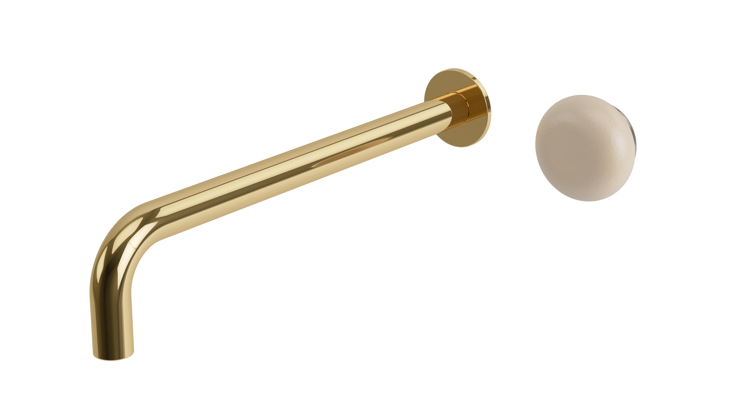 Foundry One Handle Wall Mount 12" Lavatory Faucet with Pebble Ceramic Knob Handle in Polished Brass