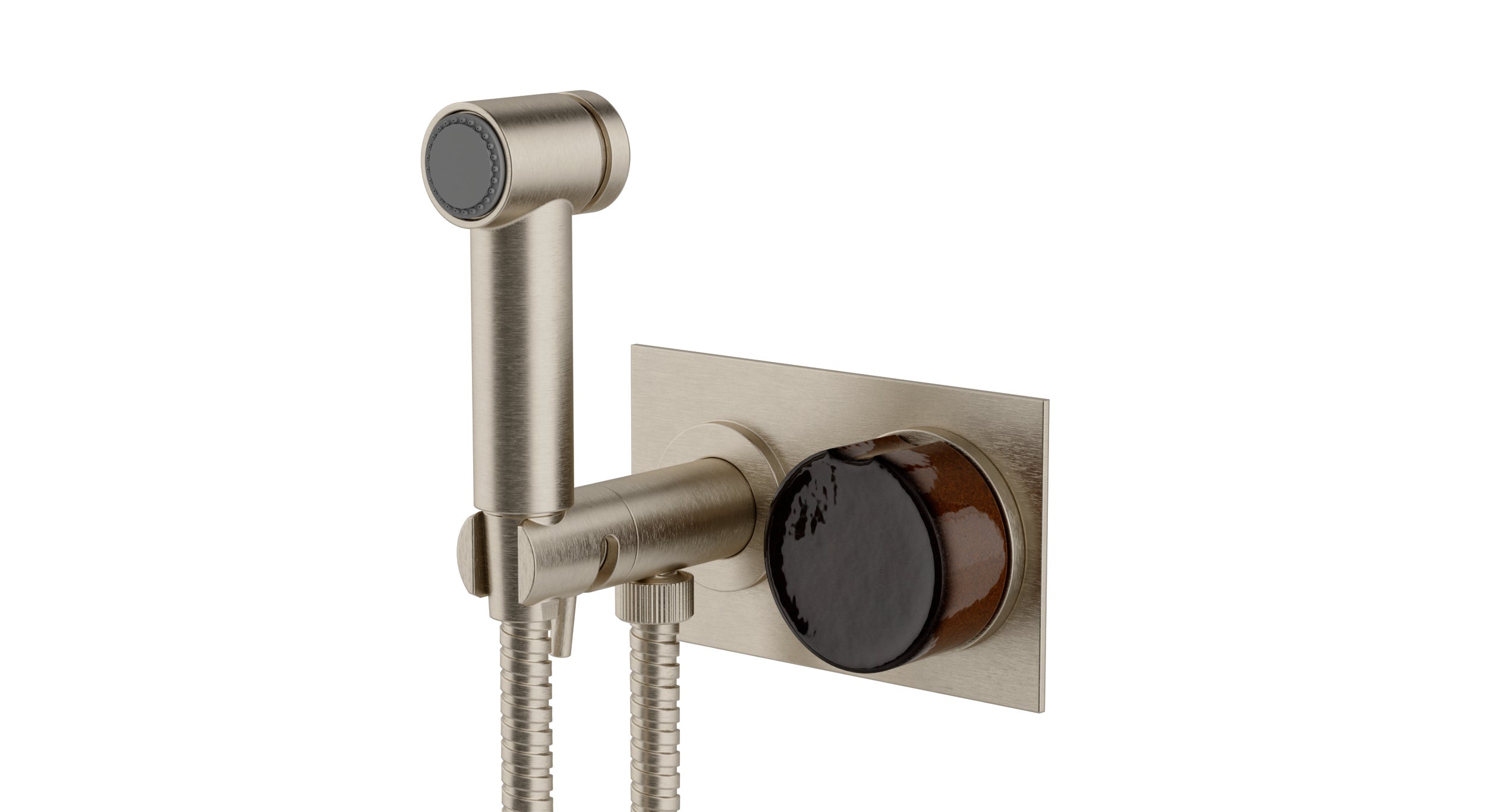 Foundry One Handle Wall Mount Bidet Trim with Groove Ceramic Knob Handle in Satin Nickel