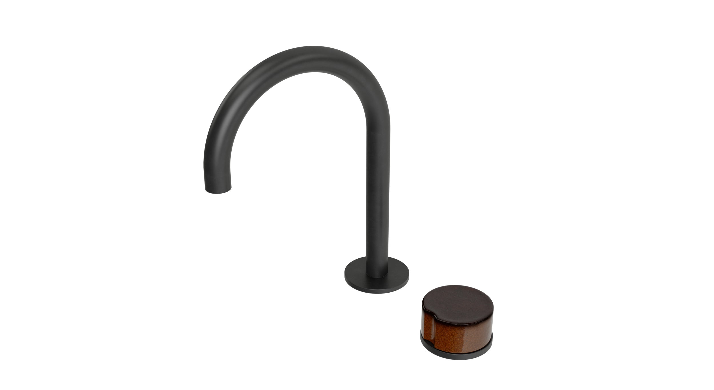 Foundry One Handle Deck Mount Gooseneck Lavatory Faucet with Groove Ceramic Knob Handle in Oil Rubbed Bronze