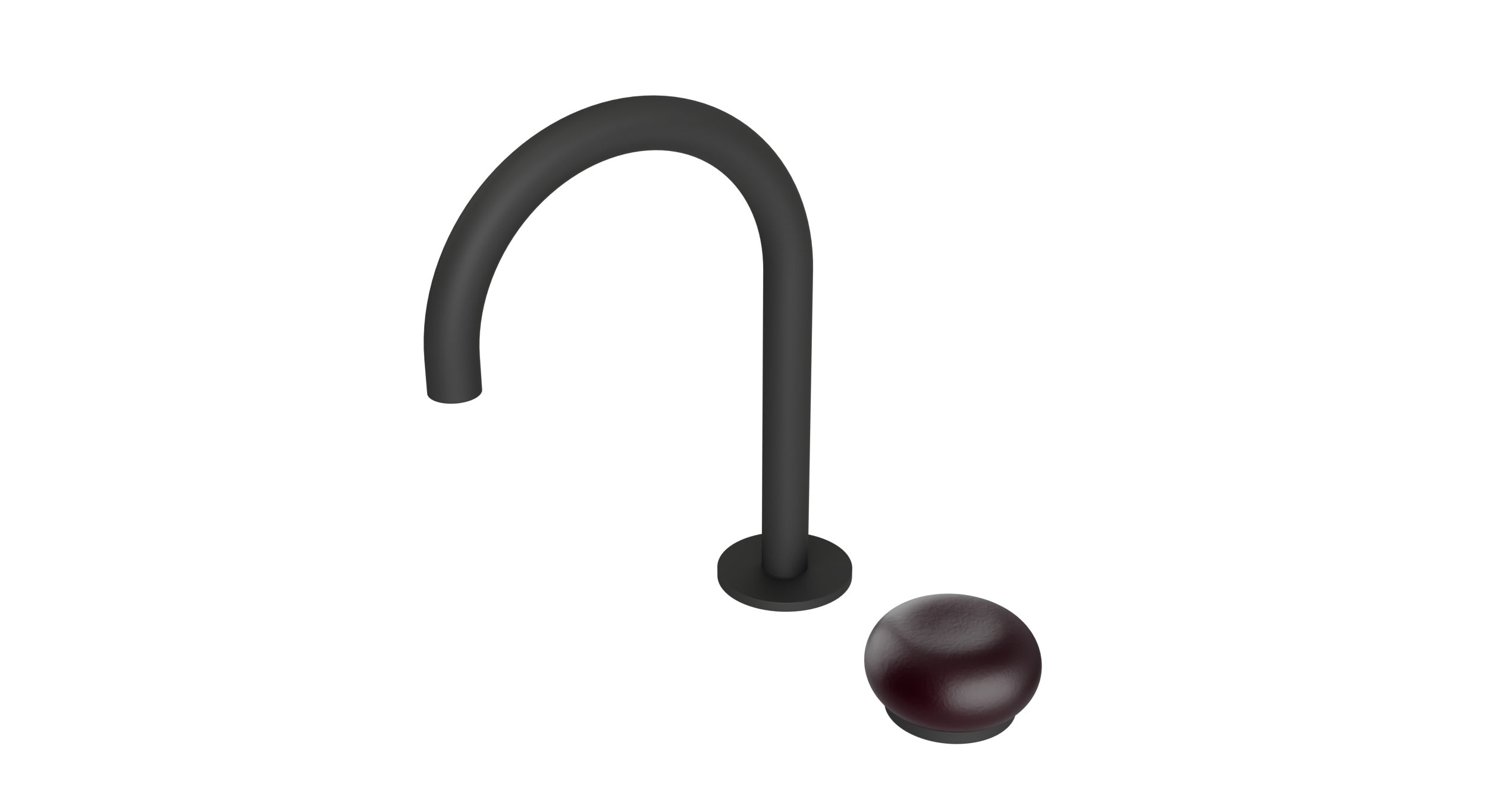 Foundry One Handle Deck Mount Gooseneck Lavatory Faucet with Pebble Ceramic Knob Handle in Matte Black