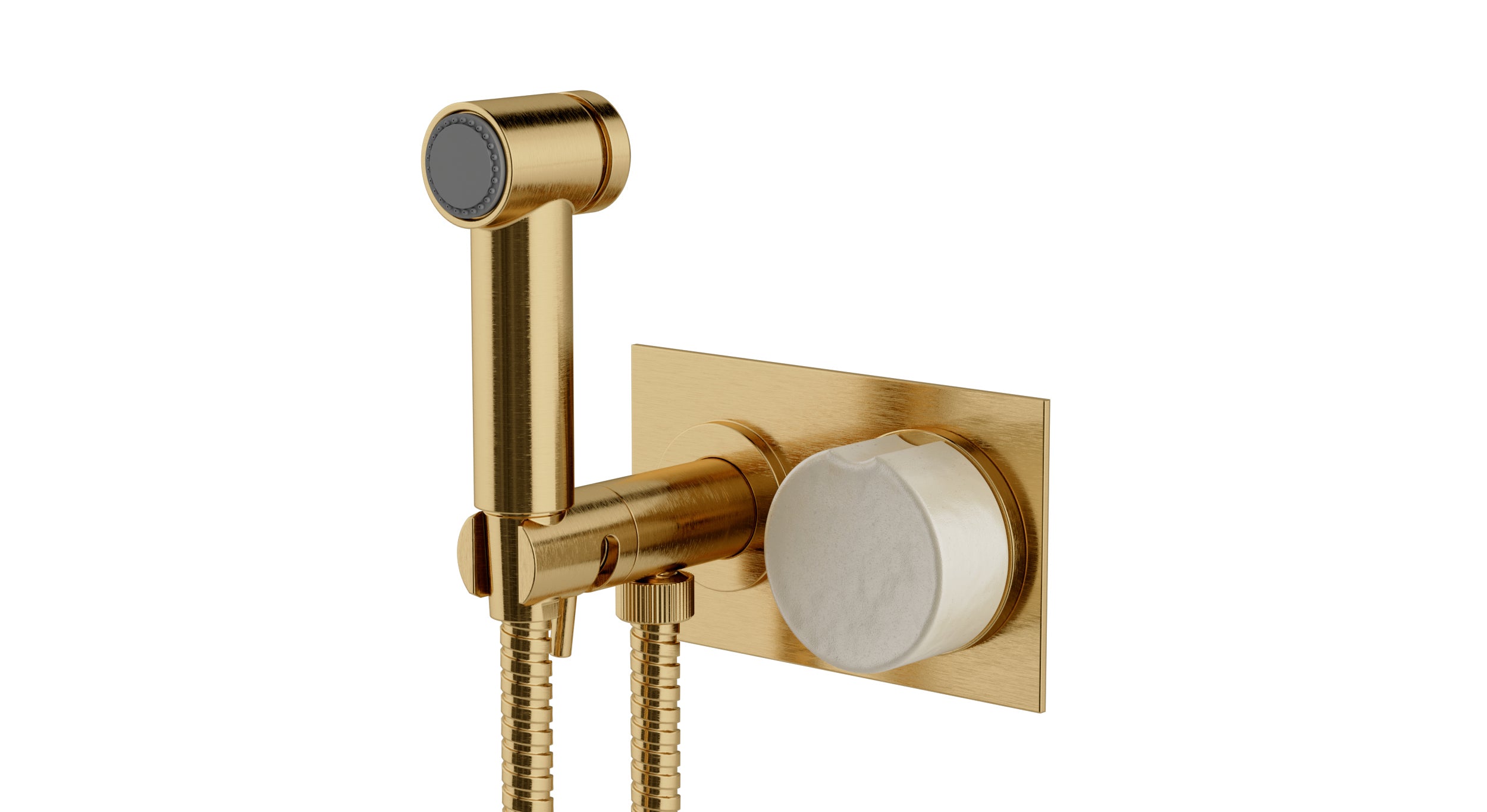 Foundry One Handle Wall Mount Bidet Trim with Groove Ceramic Knob Handle in Satin Brass