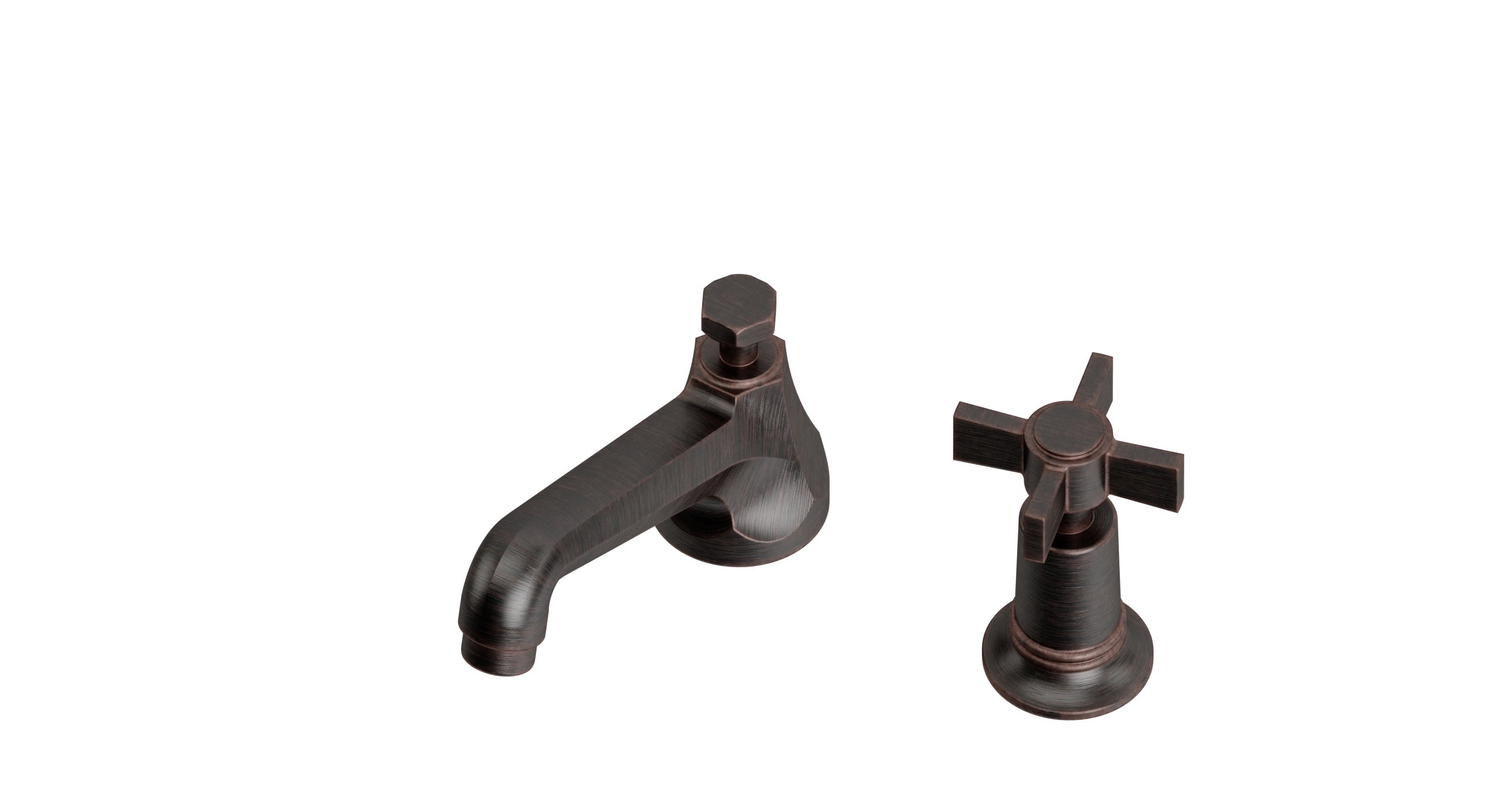 Emerson One Handle Deck Mount Low Hexagon Lavatory Faucet with Defined Cross Handle in Antique Bronze