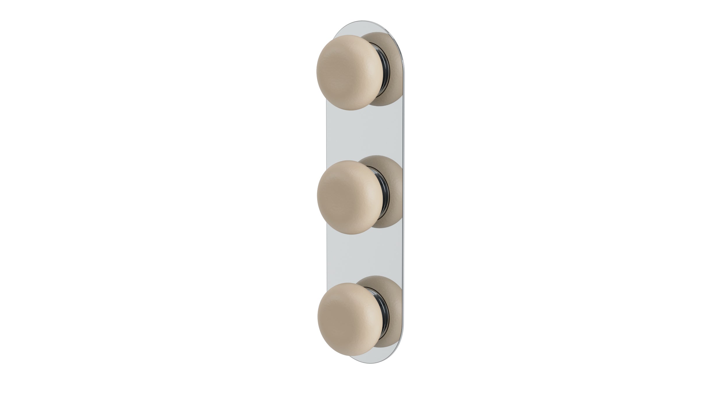 Foundry Three Handle Wall Mount Shower Trim with Pebble Ceramic Knob Handles in Polished Chrome