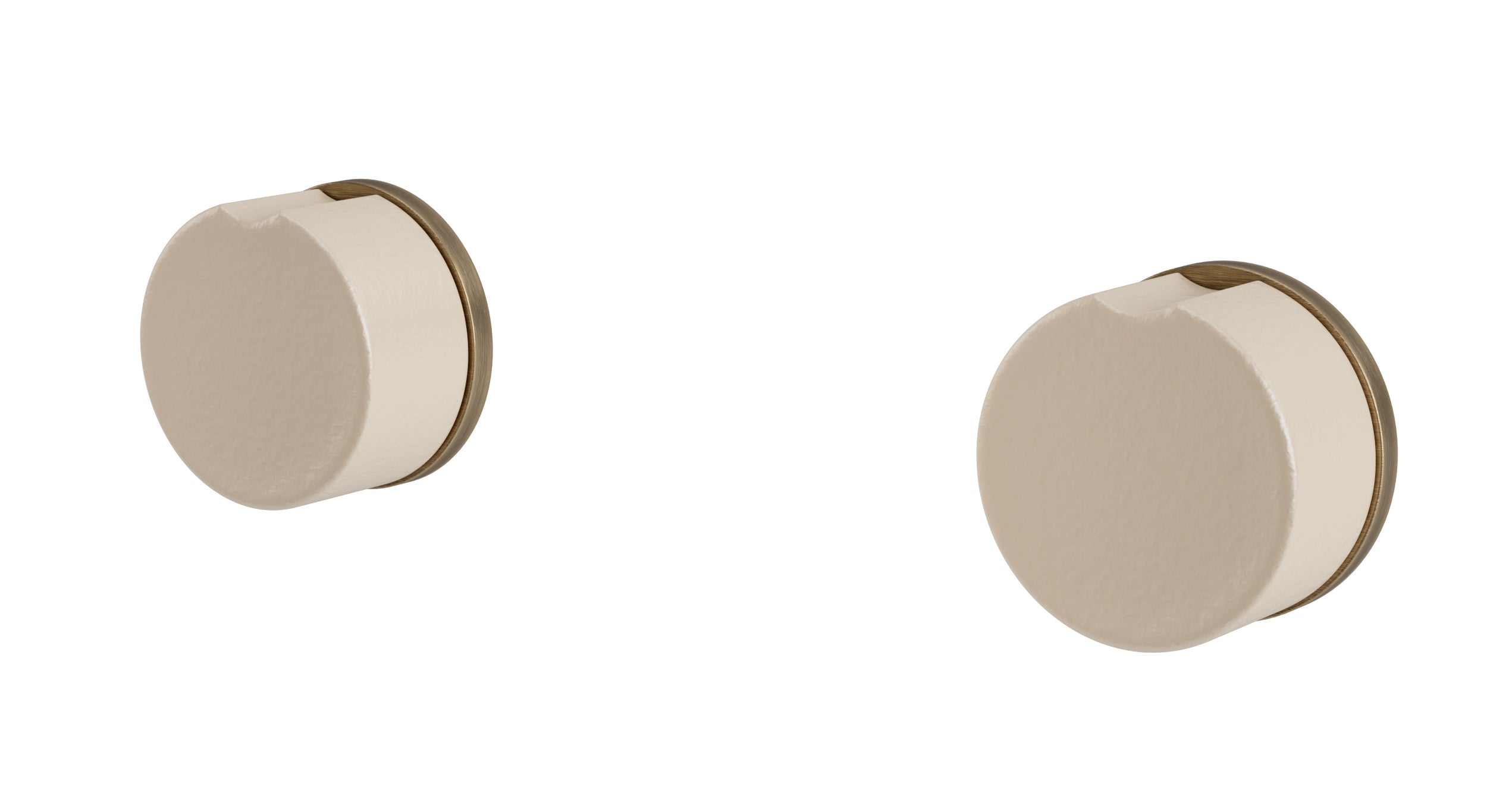 Foundry Two Handle Wall Mount Bath Trim with Groove Ceramic Knob Handles in Antique Brass