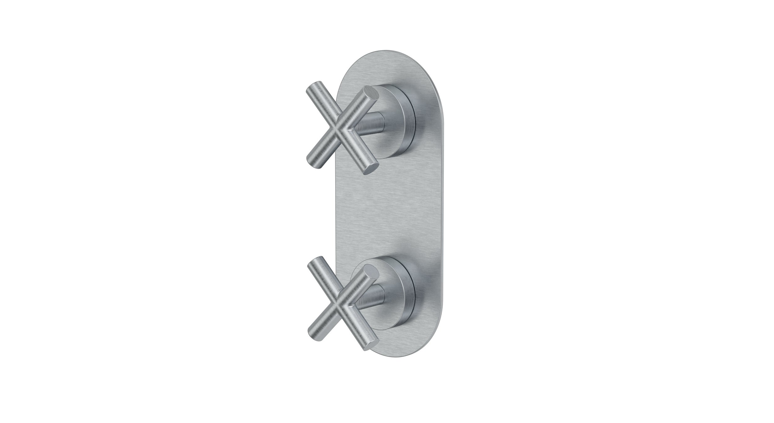 Contour Two Handle Wall Mount Shower Trim with Soft Cross Handles in Satin Chrome