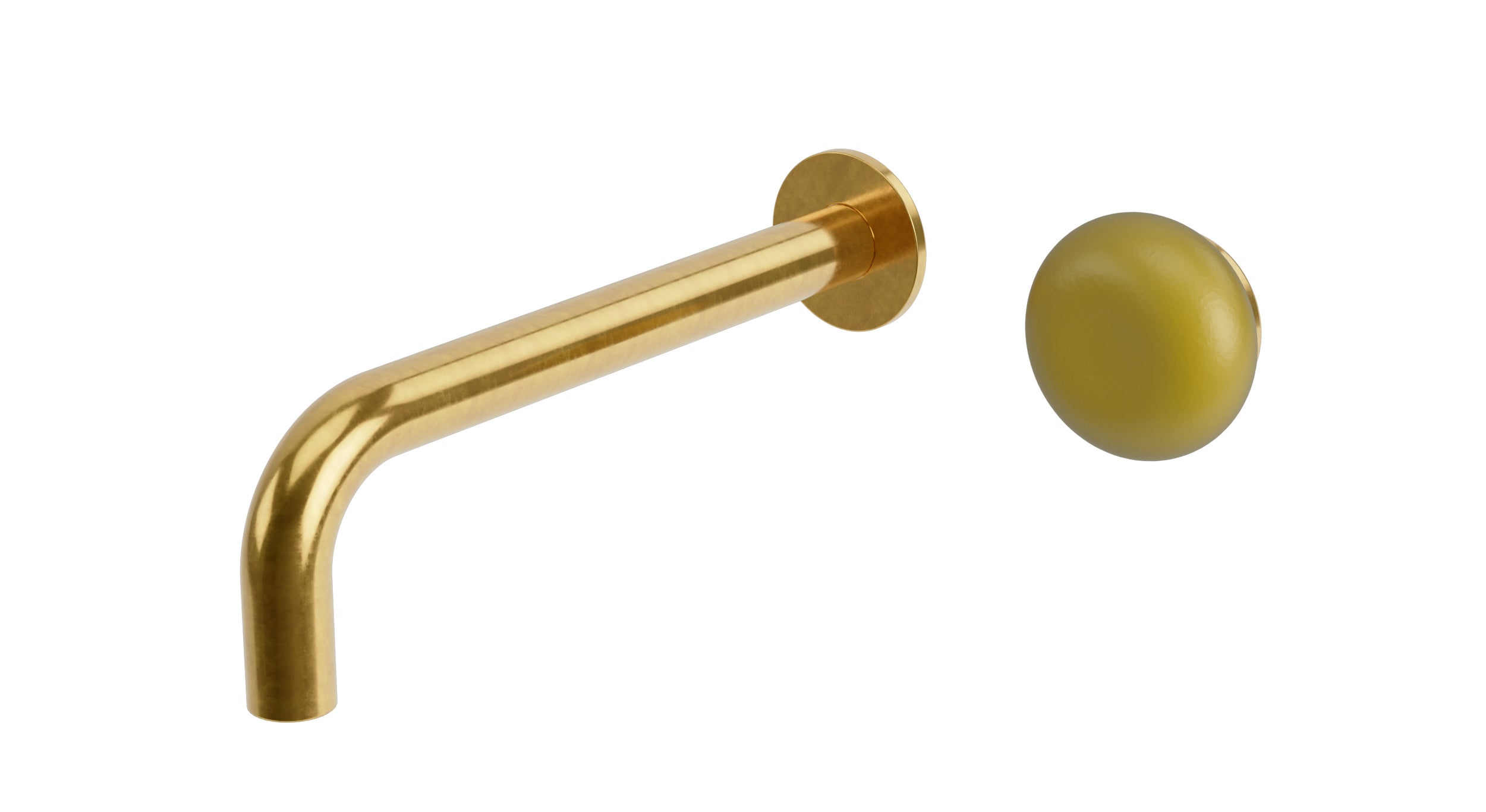 Foundry One Handle Wall Mount 7.5" Lavatory Faucet with Pebble Ceramic Knob Handle in French Brass