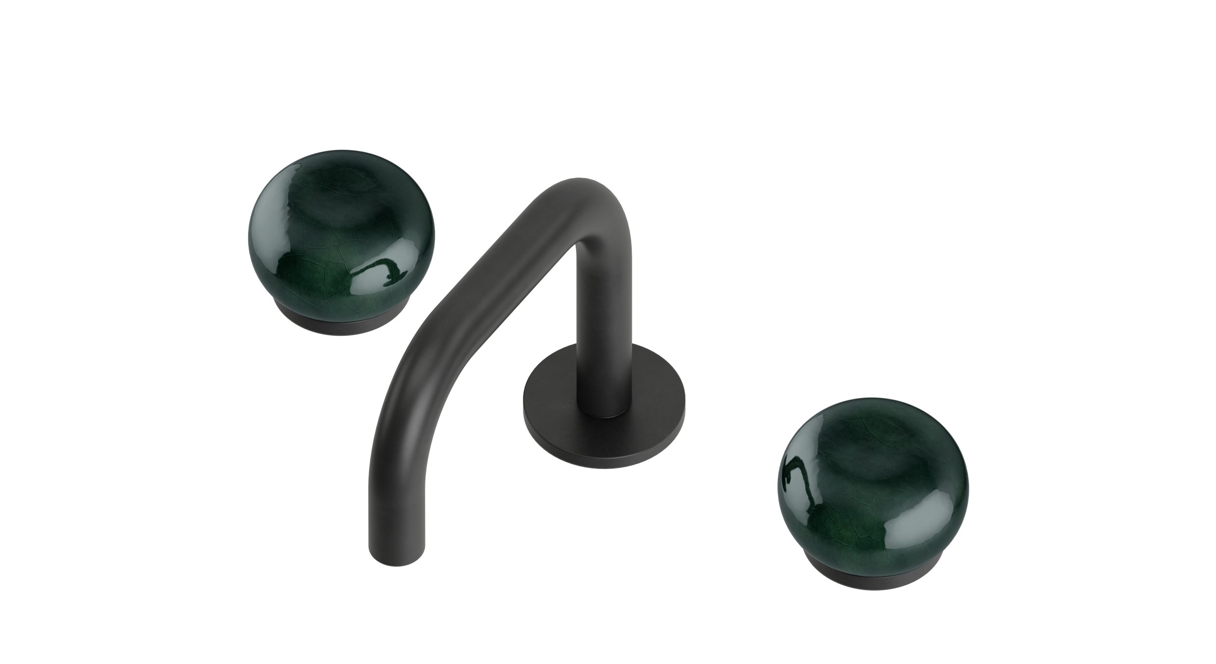 Foundry Two Handle Deck Mount Squaretop Lavatory Faucet with Pebble Ceramic Knob Handles in Oil Rubbed Bronze