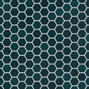 1" Hexagon Sheeted Original Ceramic Mosaic Tile in Caspian Sea Gloss