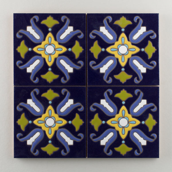 6x6 Handpainted Tile Barcelona in Cool Motif