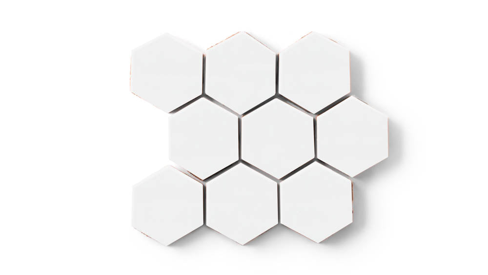 3" Hexagon Sheeted Original Ceramic Mosaic Tile in Calcite Gloss