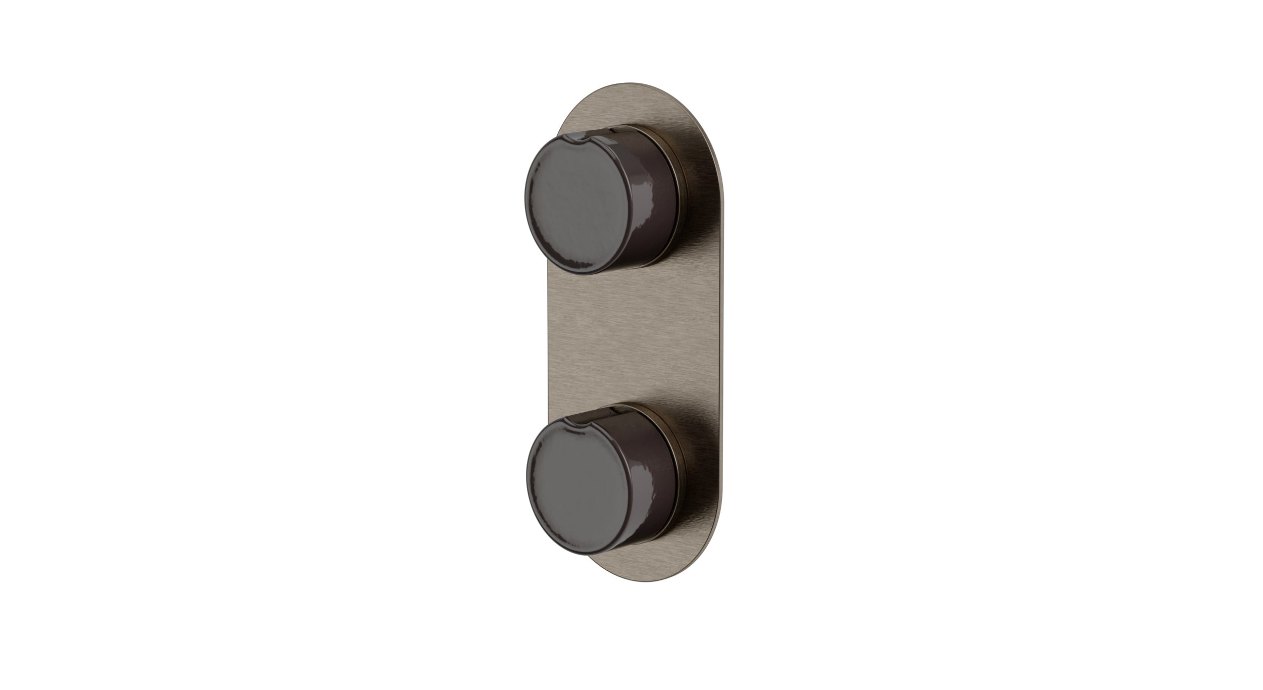 Foundry Two Handle Wall Mount Shower Trim with Groove Ceramic Knob Handles in Antique Nickel