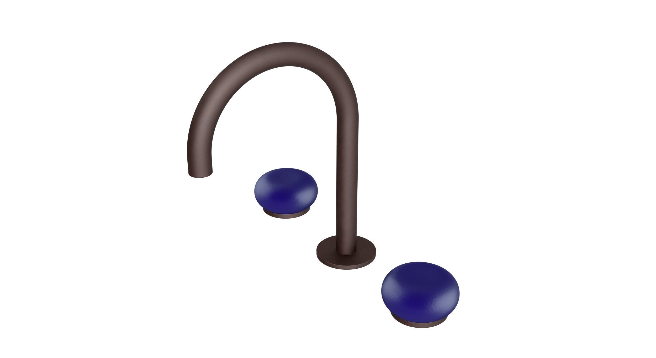 Foundry Two Handle Deck Mount Gooseneck Lavatory Faucet with Pebble Ceramic Knob Handles in Architectural Copper