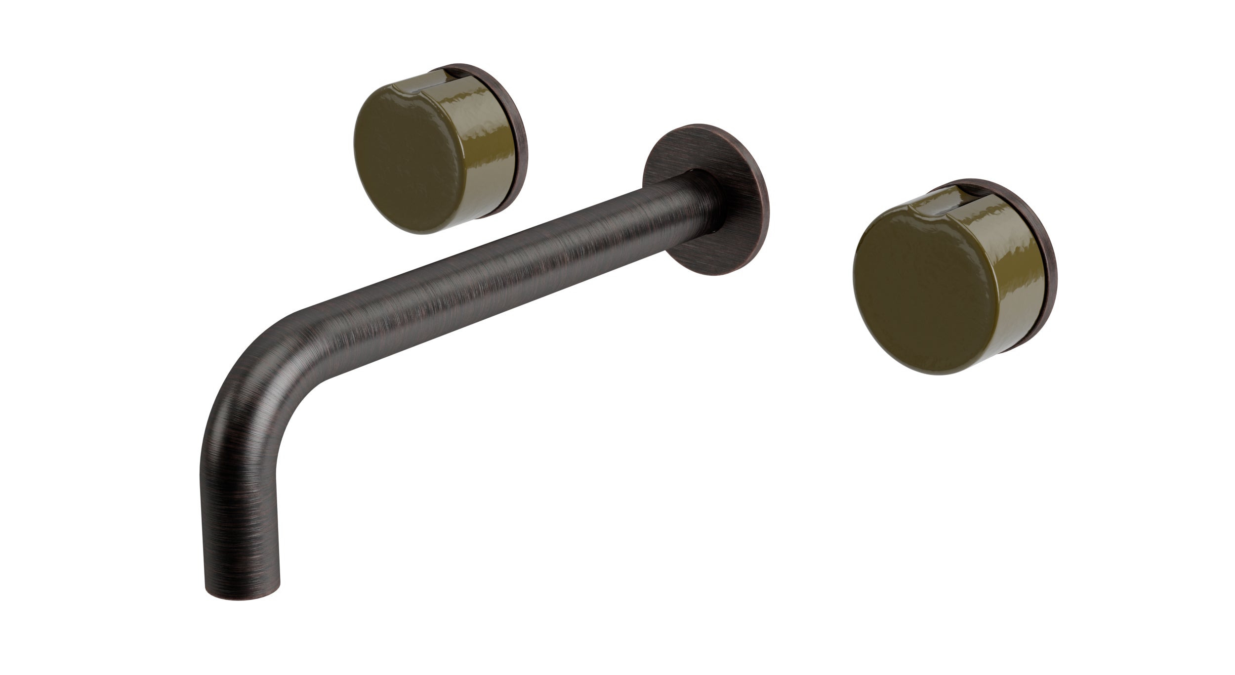 Foundry Two Handle Wall Mount 7.5" Lavatory Faucet with Groove Ceramic Knob Handles in Antique Bronze